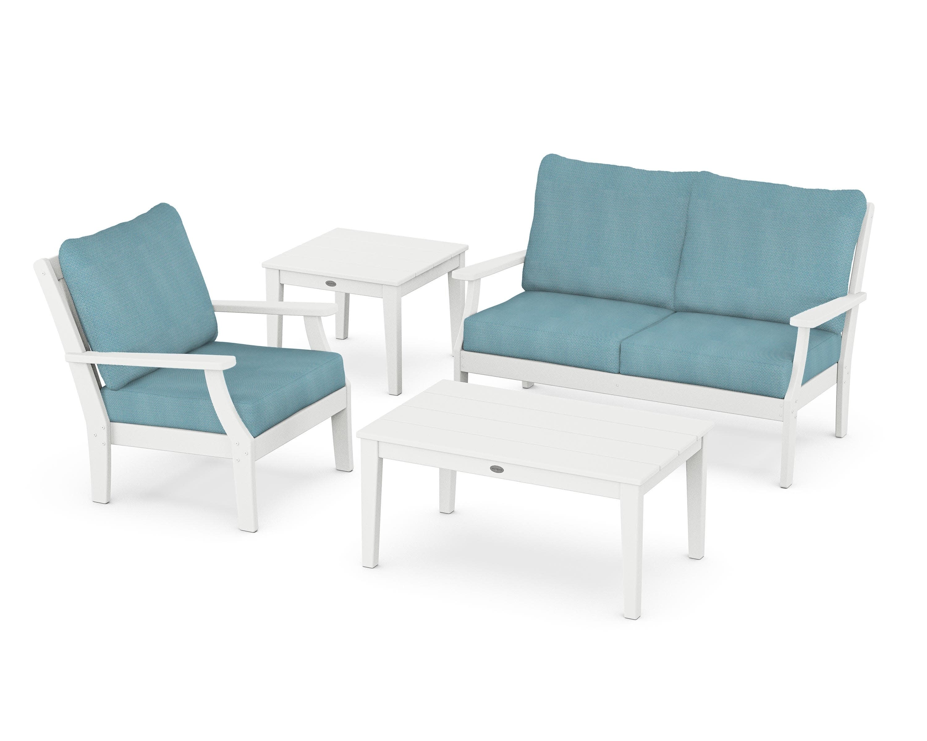 Braxton 4-Piece Deep Seating Set in White / Lattice Sky Blue