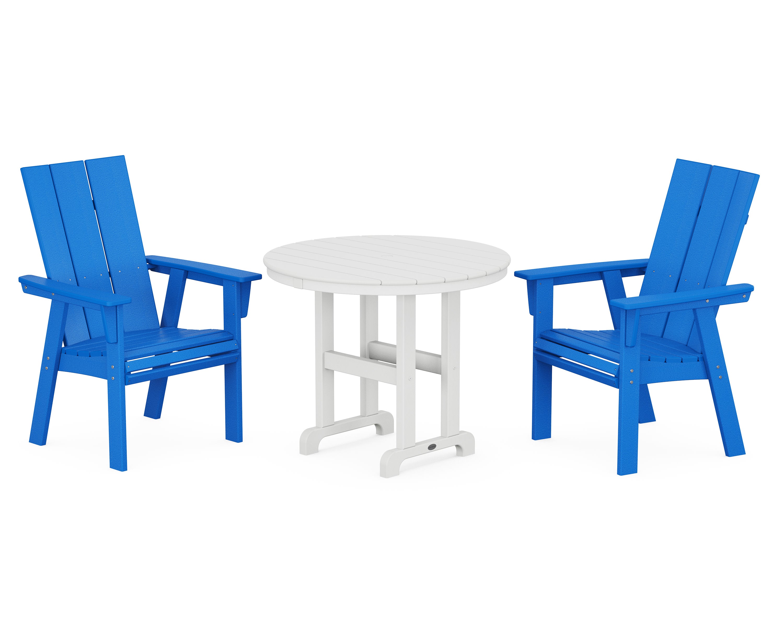 Modern Adirondack 3-Piece Round Dining Set in Pacific Blue / White