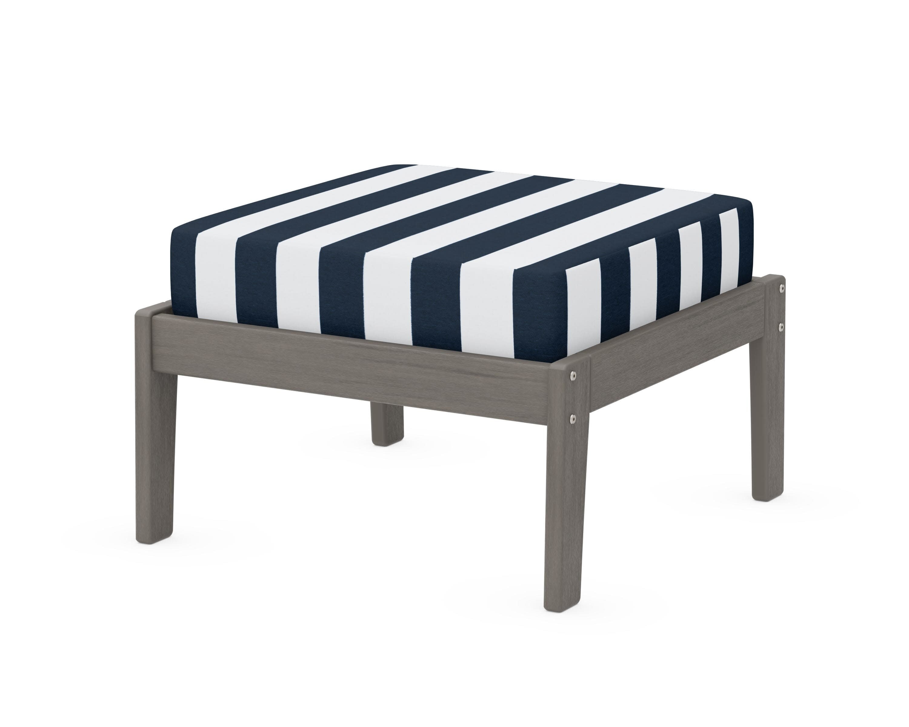 Deep Seating Ottoman in Driftwood / Cabana Stripe Marine Indigo