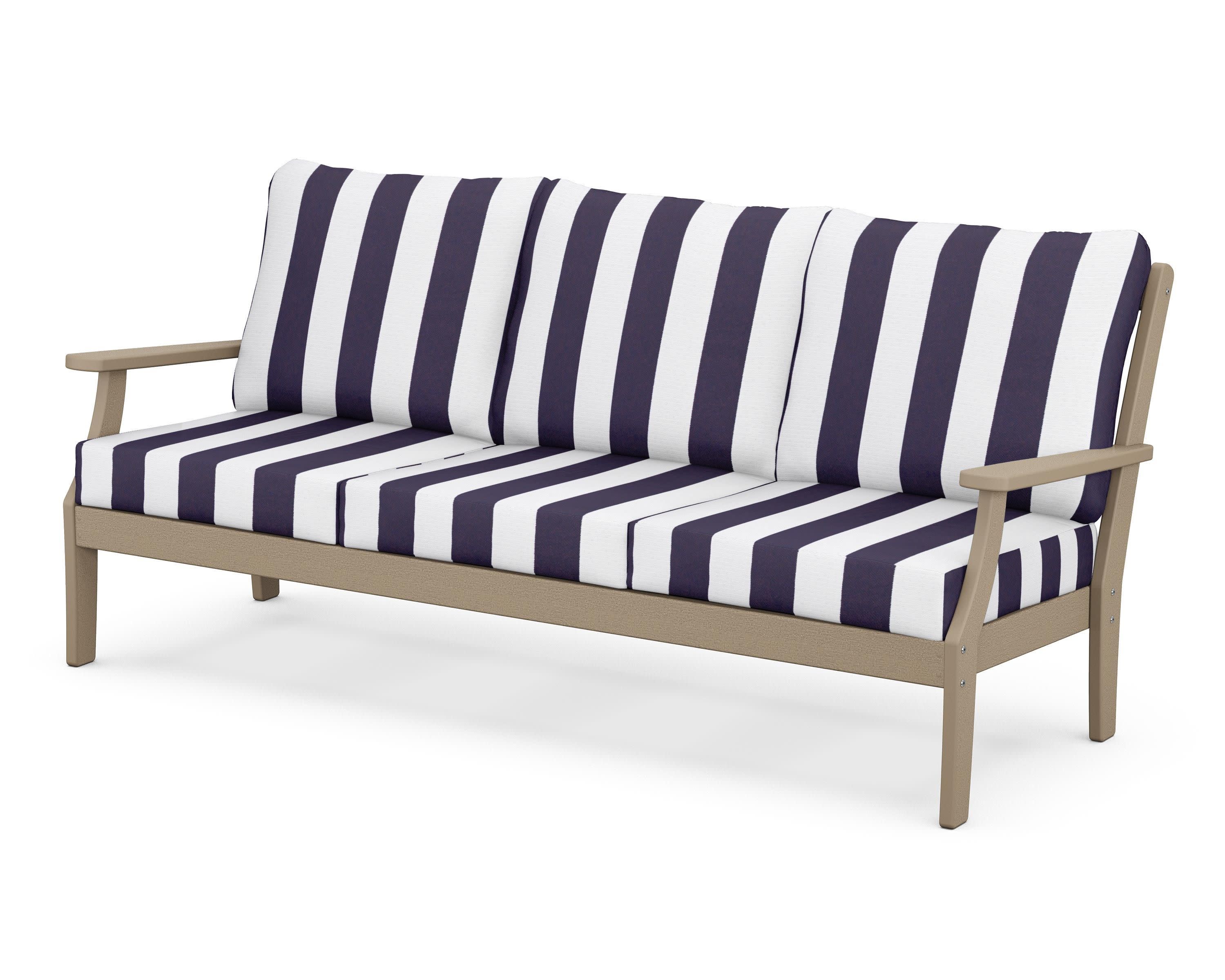 Braxton Deep Seating Sofa in Vintage Sahara / Cabana Stripe Navy