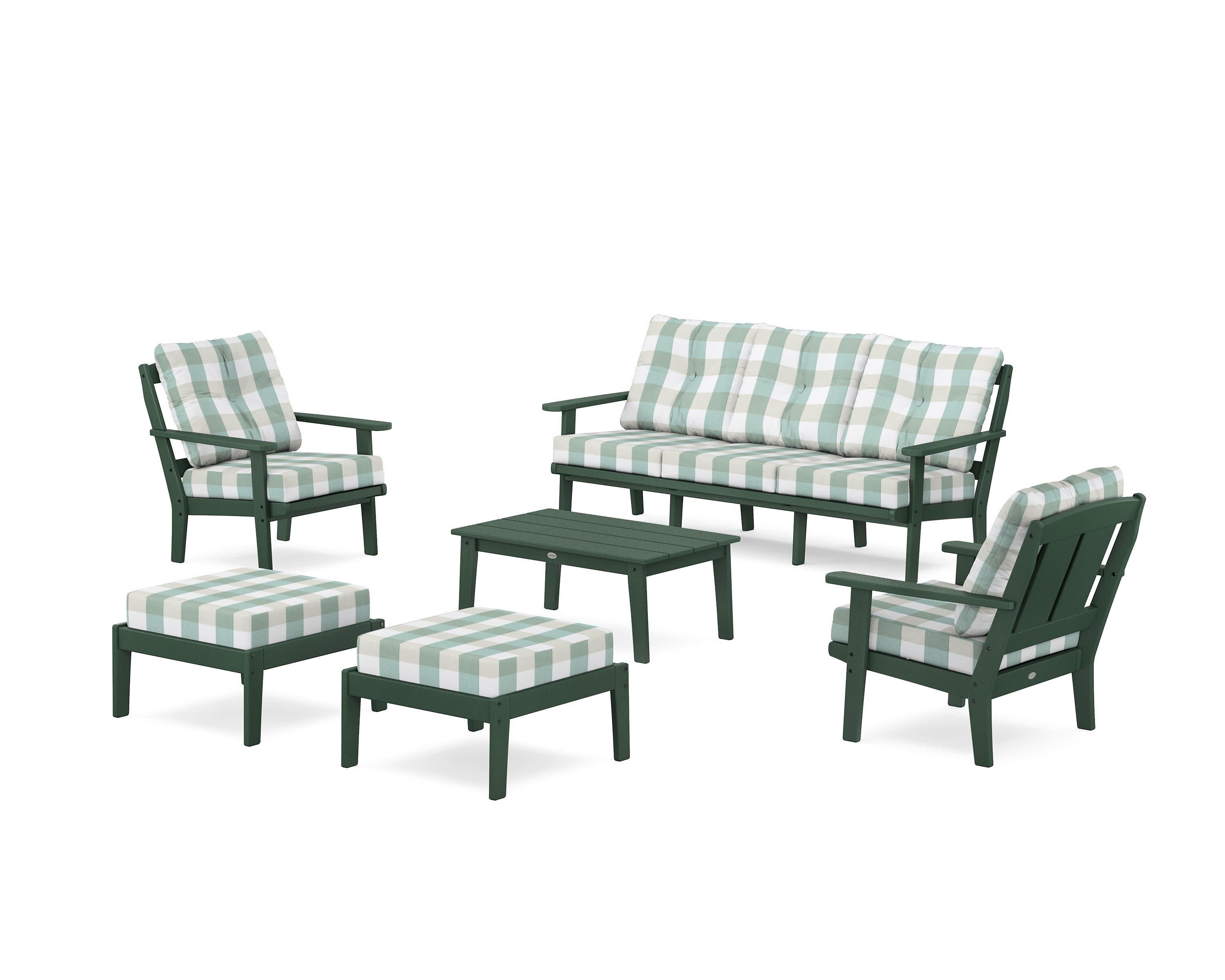 Mission 6-Piece Lounge Sofa Set in Green / Buffalo Plaid Glacier Spa