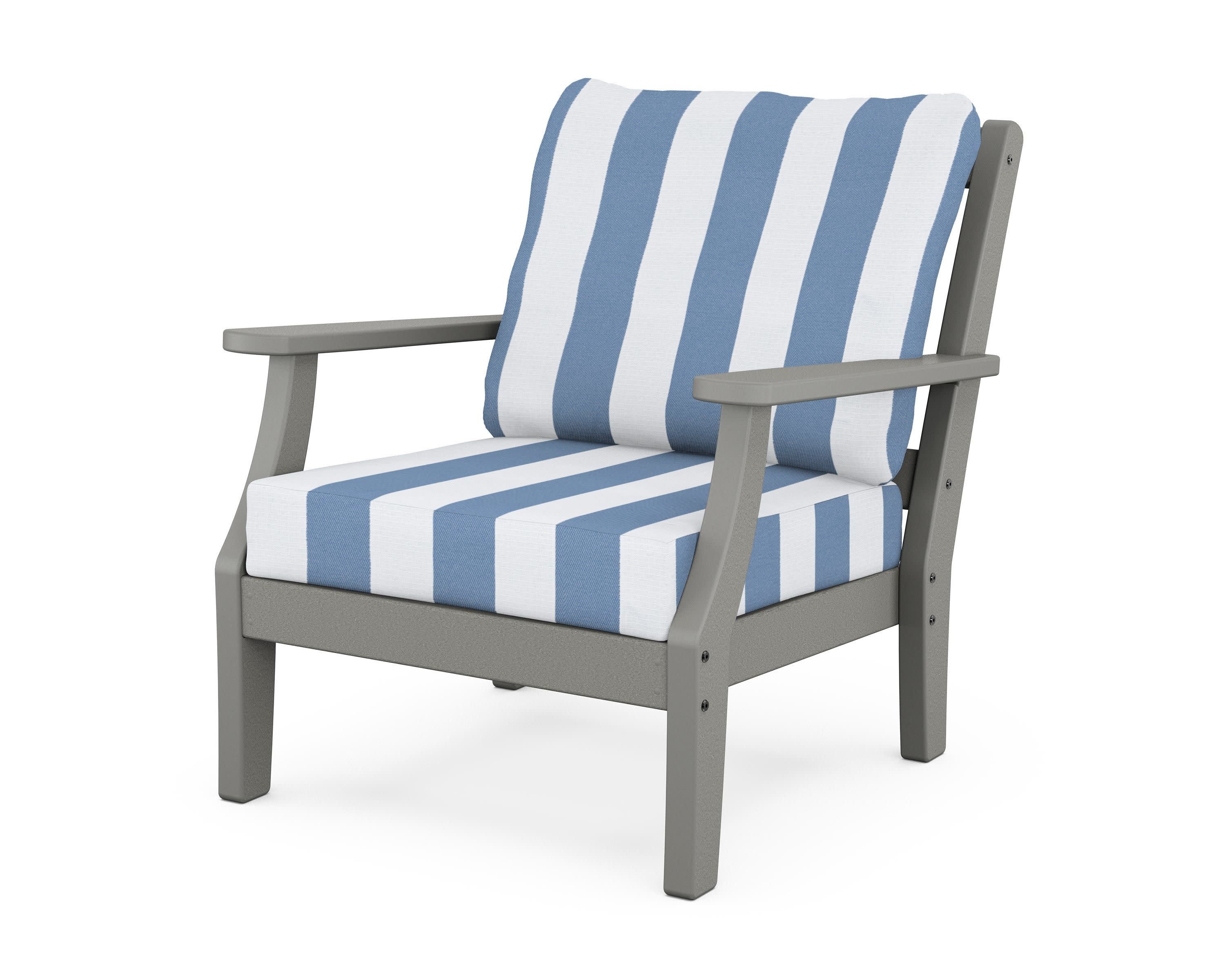 Chinoiserie Deep Seating Chair in Slate Grey / Cabana Stripe Sky Blue
