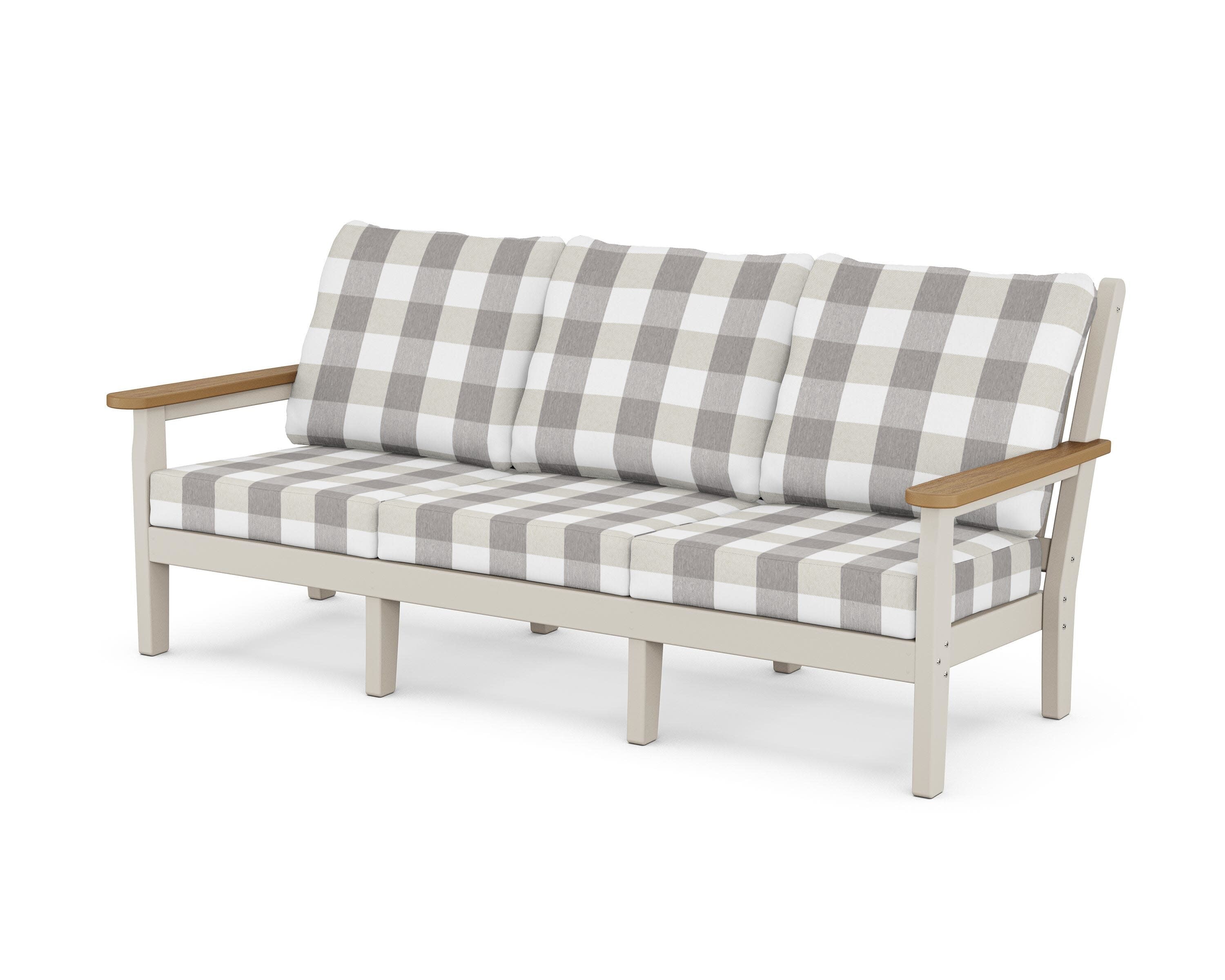 Chippendale Deep Seating Sofa in Sand / Natural / Buffalo Plaid Grey Mist