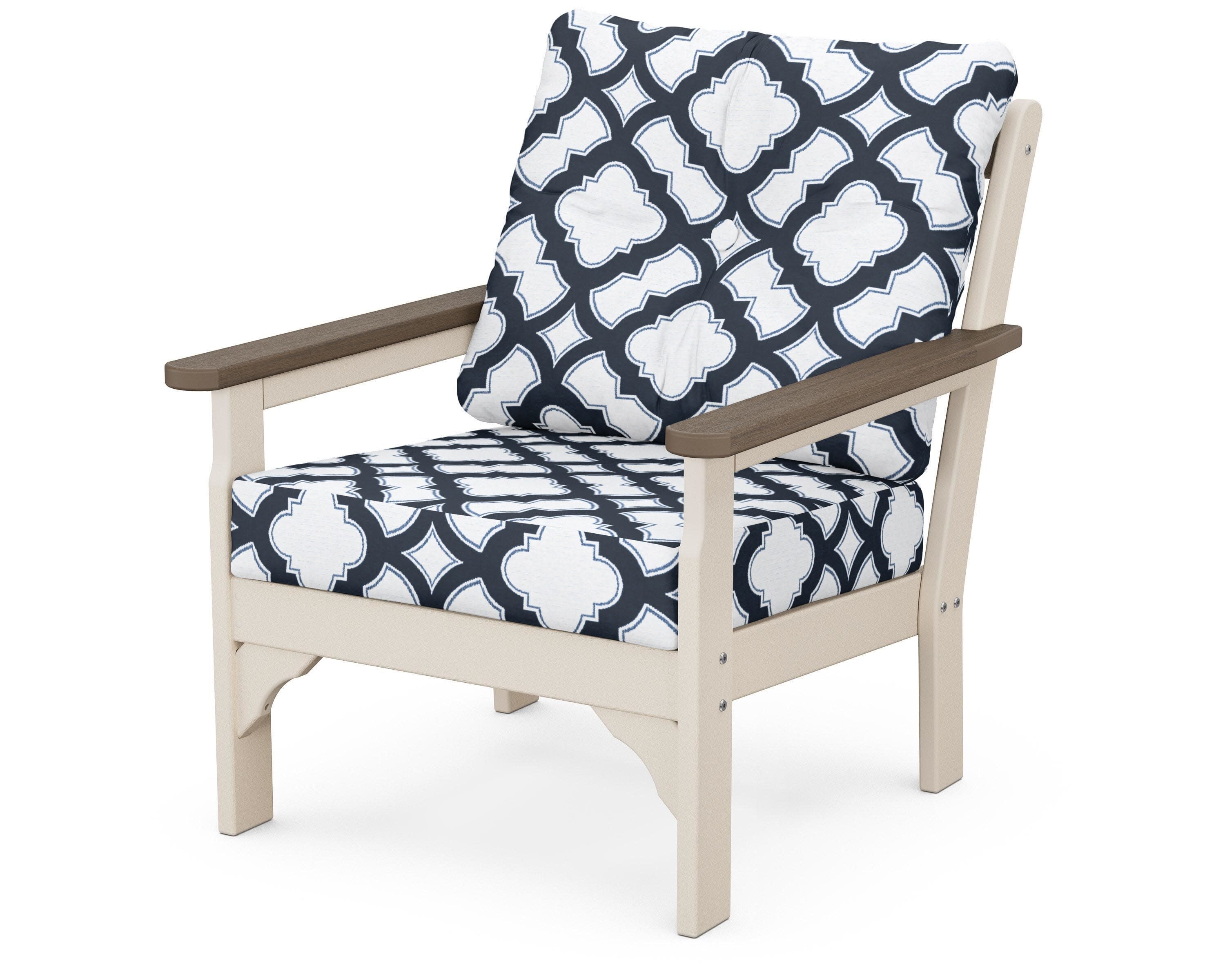 Vineyard Deep Seating Chair in Sand / Kona / Trellis Marine Indigo