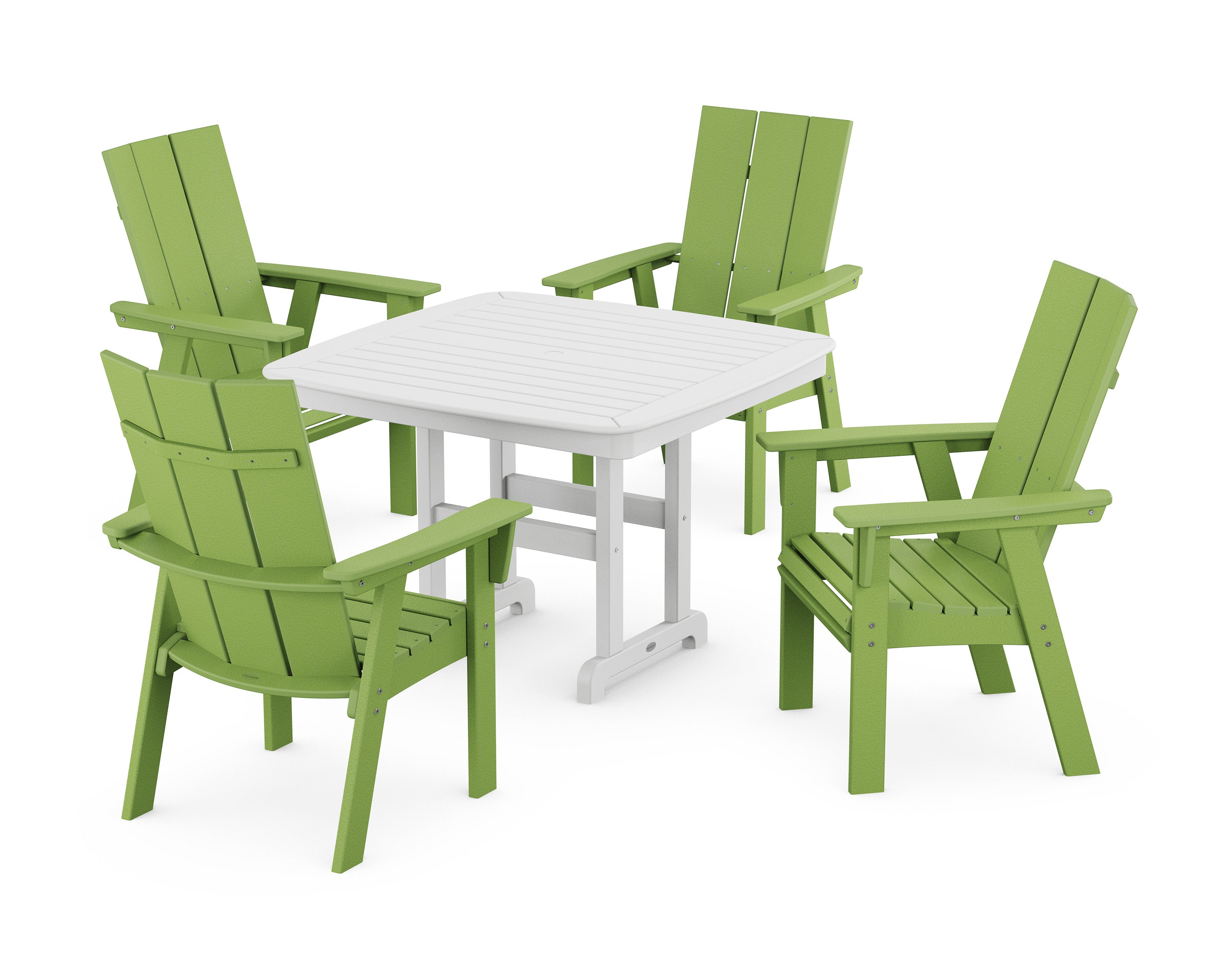 Modern Curveback Adirondack 5-Piece Dining Set in Lime / White