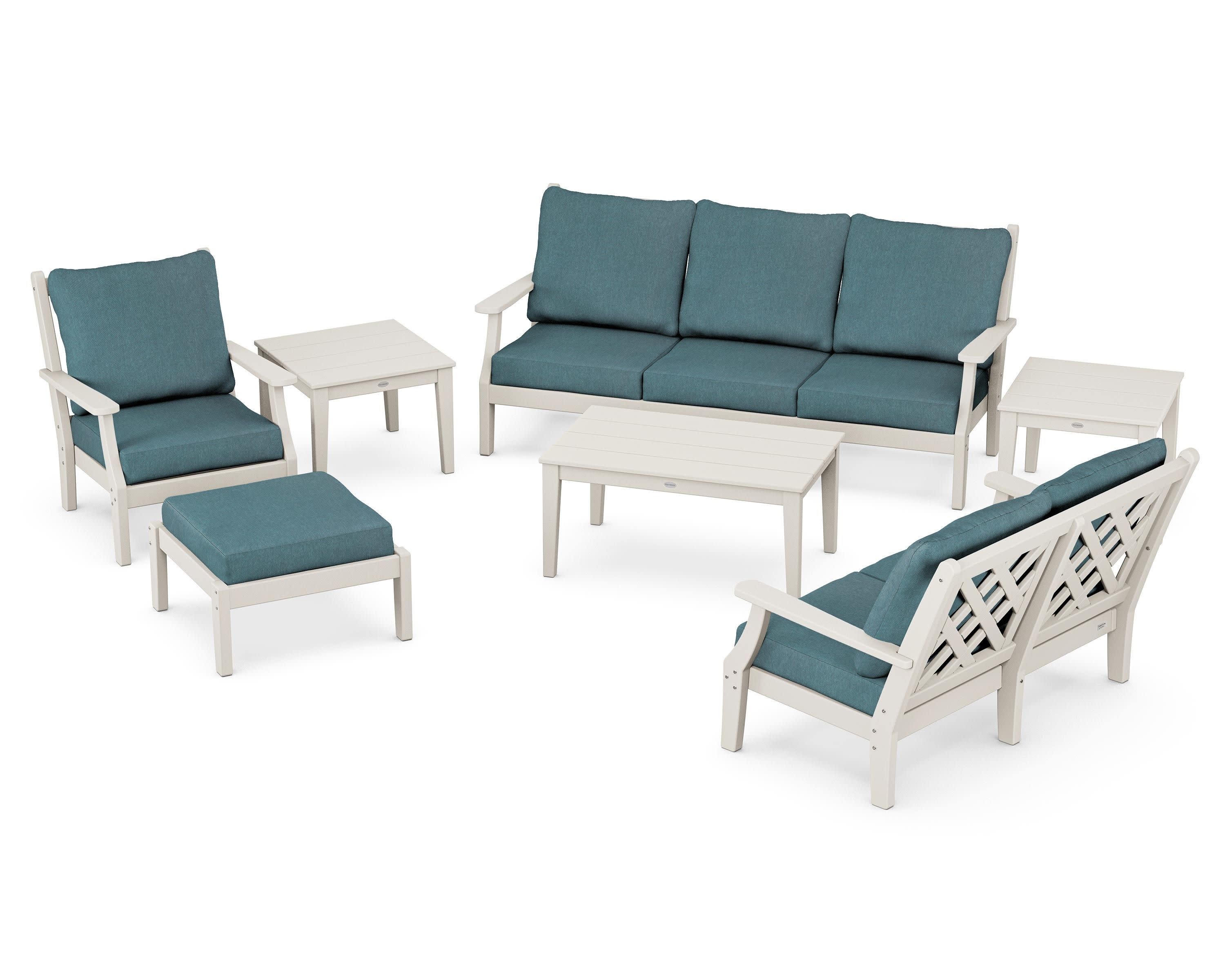 Wovendale 7-Piece Deep Seating Set in Sand / Ocean Teal