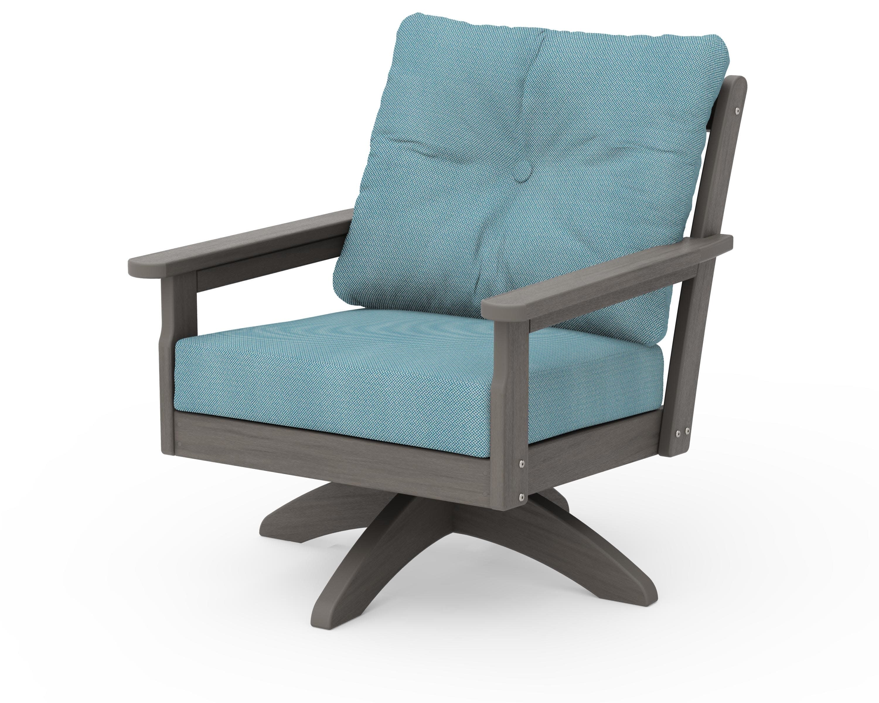 Vineyard Deep Seating Swivel Chair in Driftwood / Lattice Sky Blue