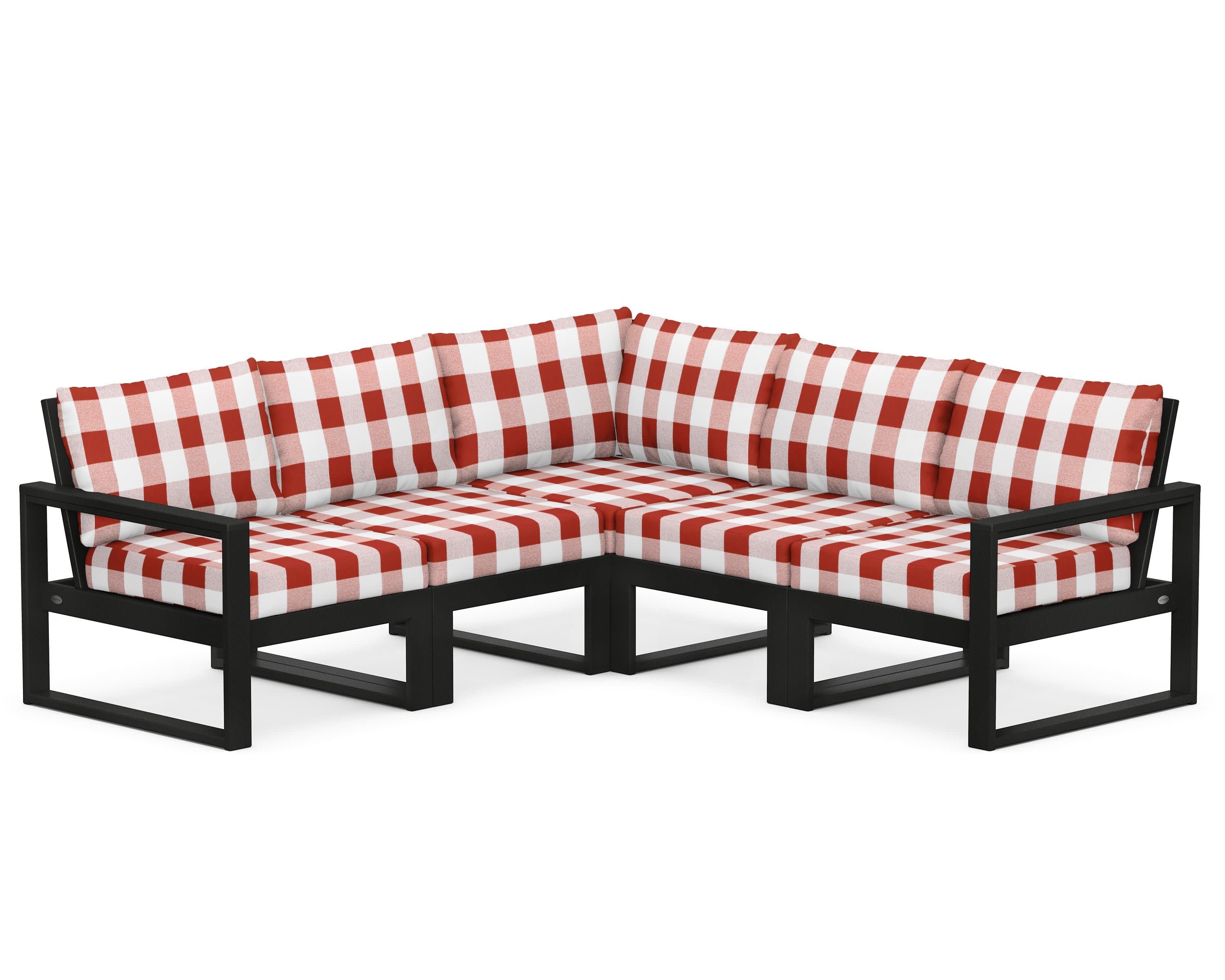 EDGE 5-Piece Modular Deep Seating Set in Black / Buffalo Plaid Crimson