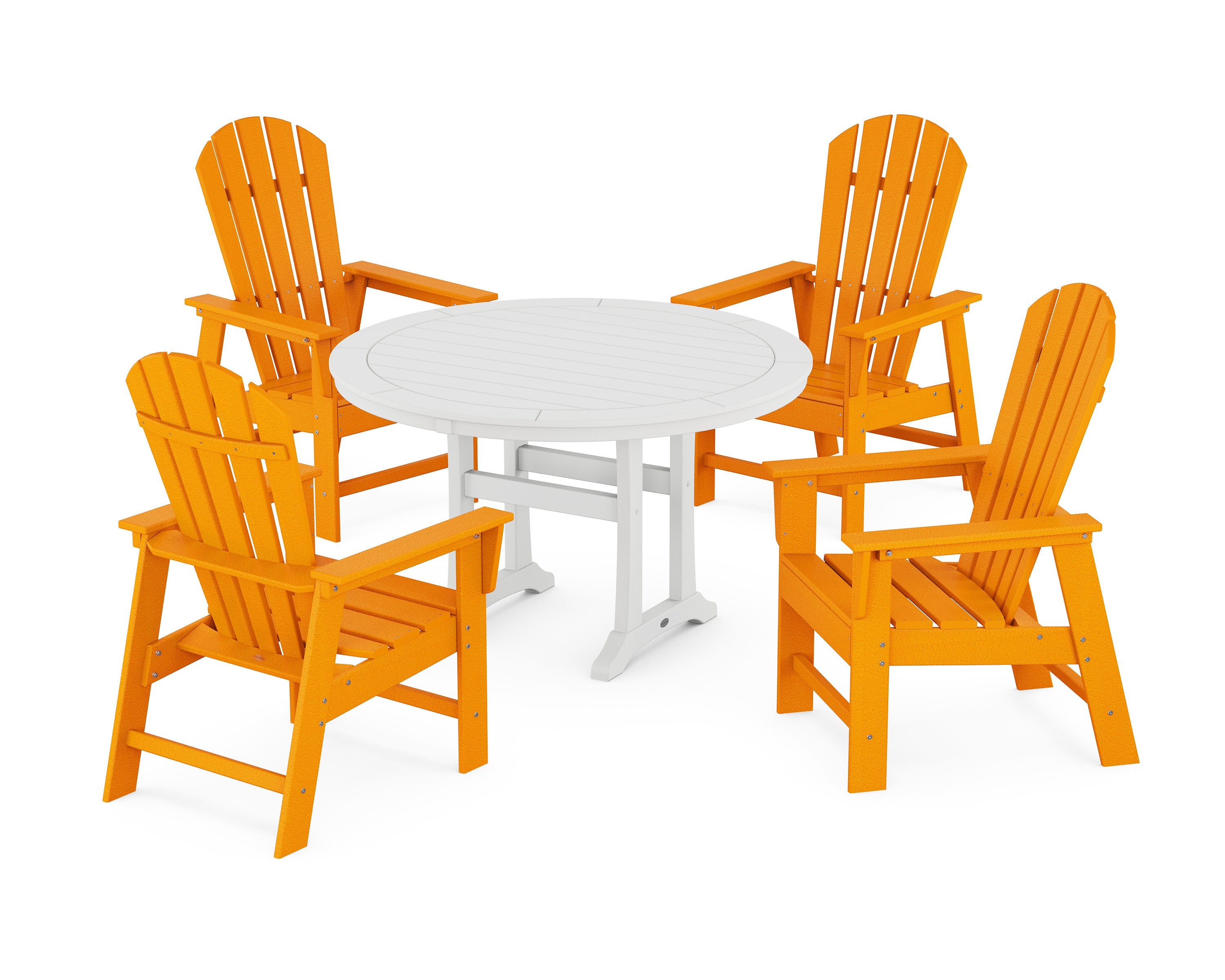 South Beach 5-Piece Round Dining Set with Trestle Legs in Tangerine / White