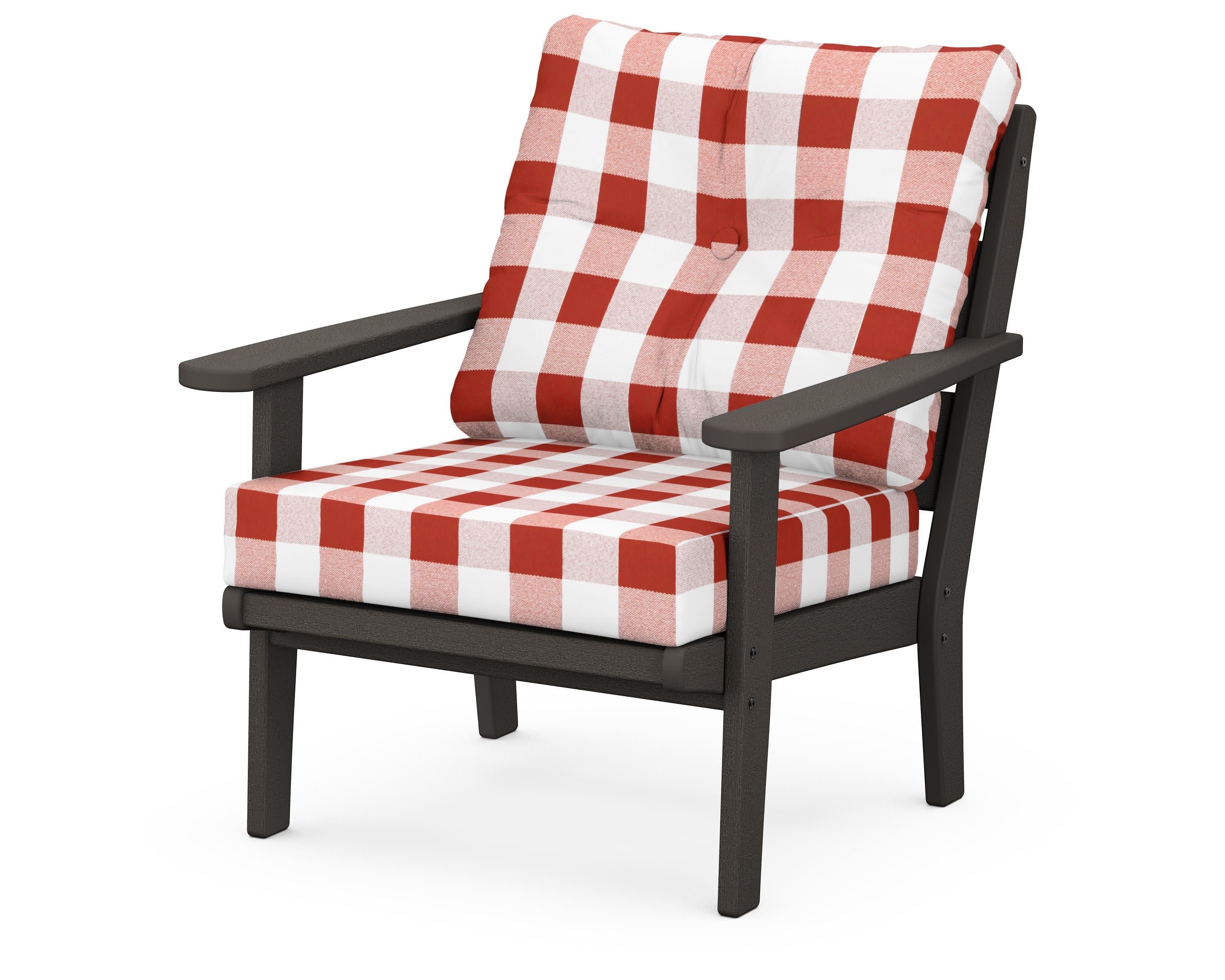 Lakeside Deep Seating Chair in Vintage Coffee / Buffalo Plaid Crimson