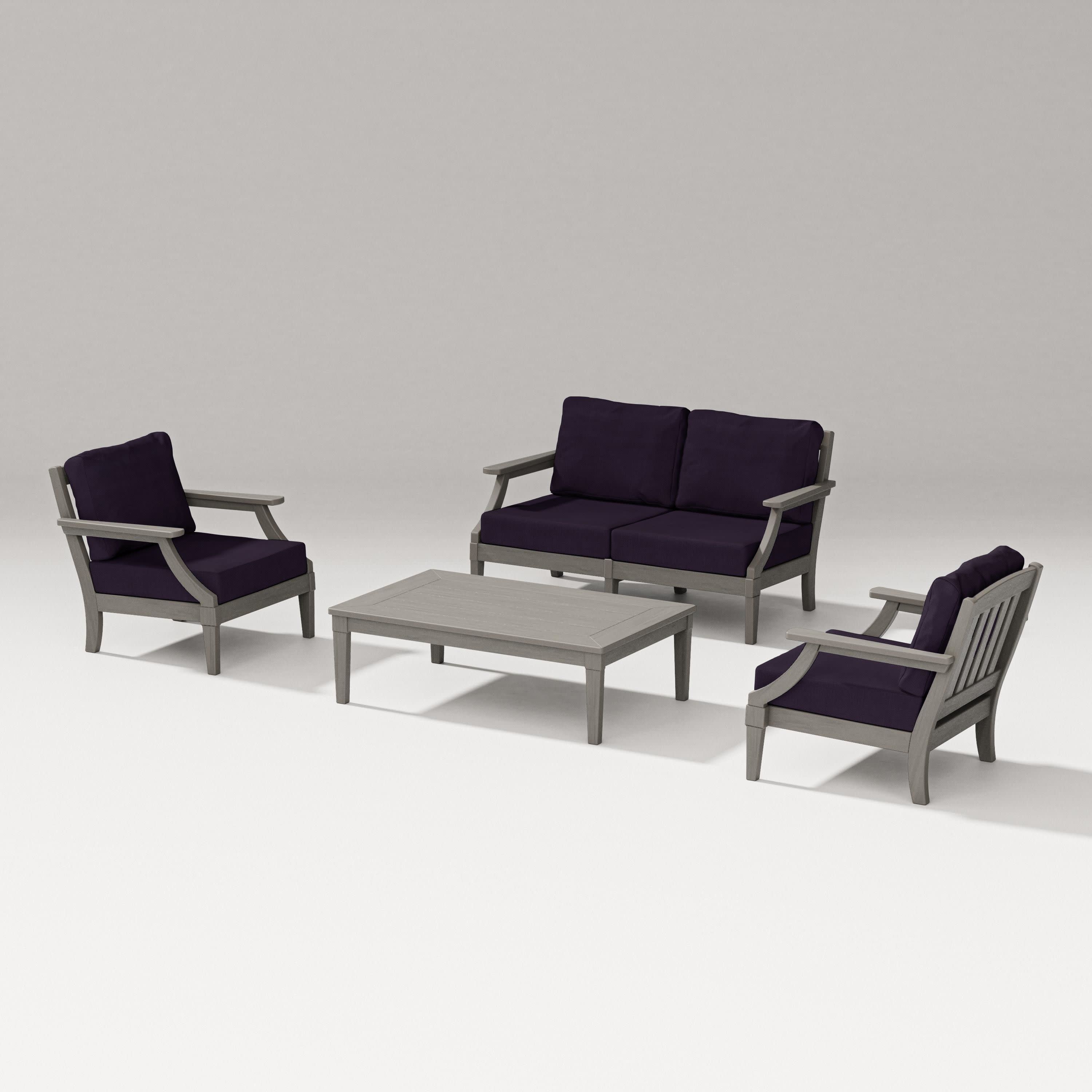 Estate Lounge 4-Piece Loveseat Set in Driftwood / Navy Linen