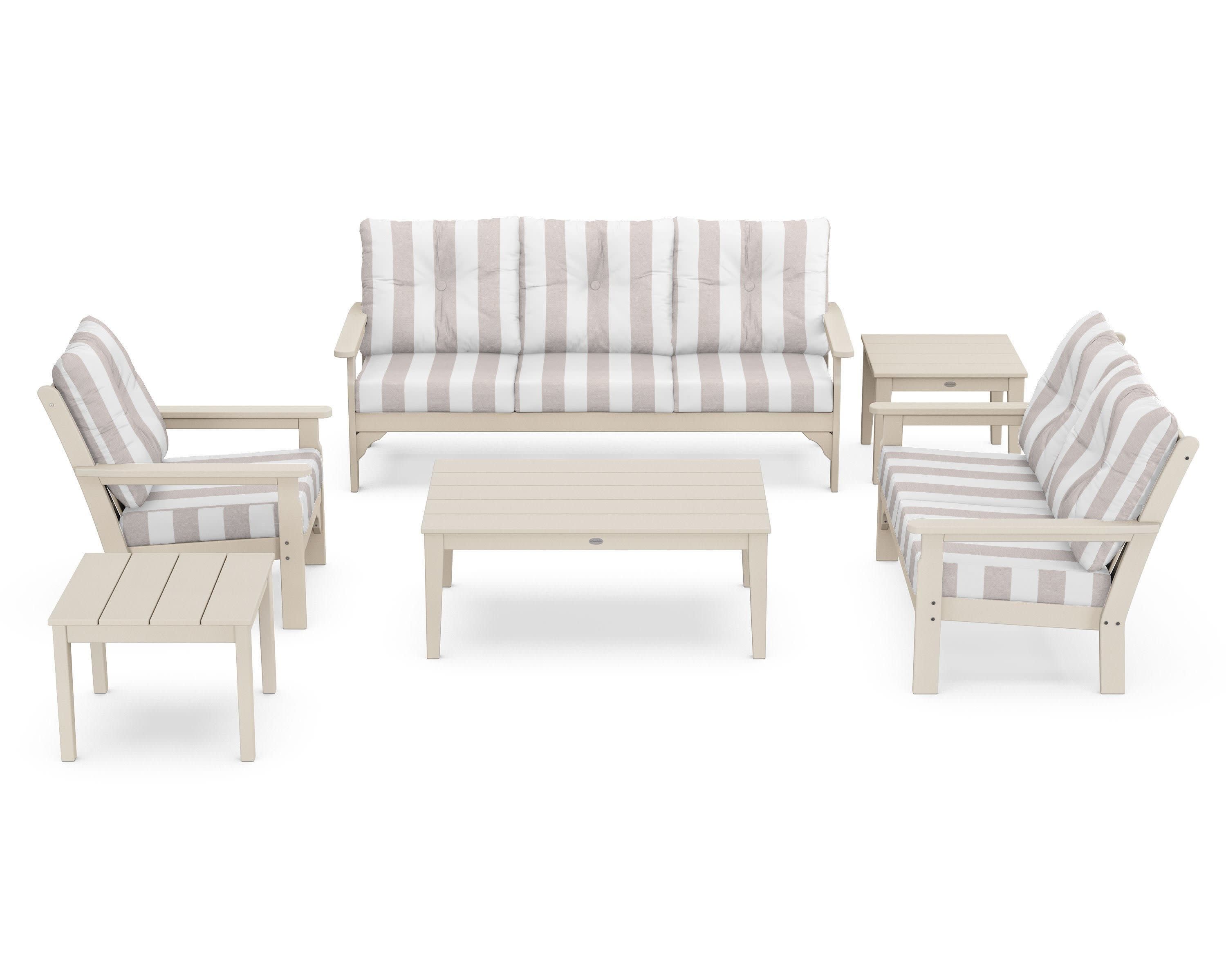 Vineyard 6-Piece Deep Seating Set in Sand / Cabana Stripe Dune Burlap