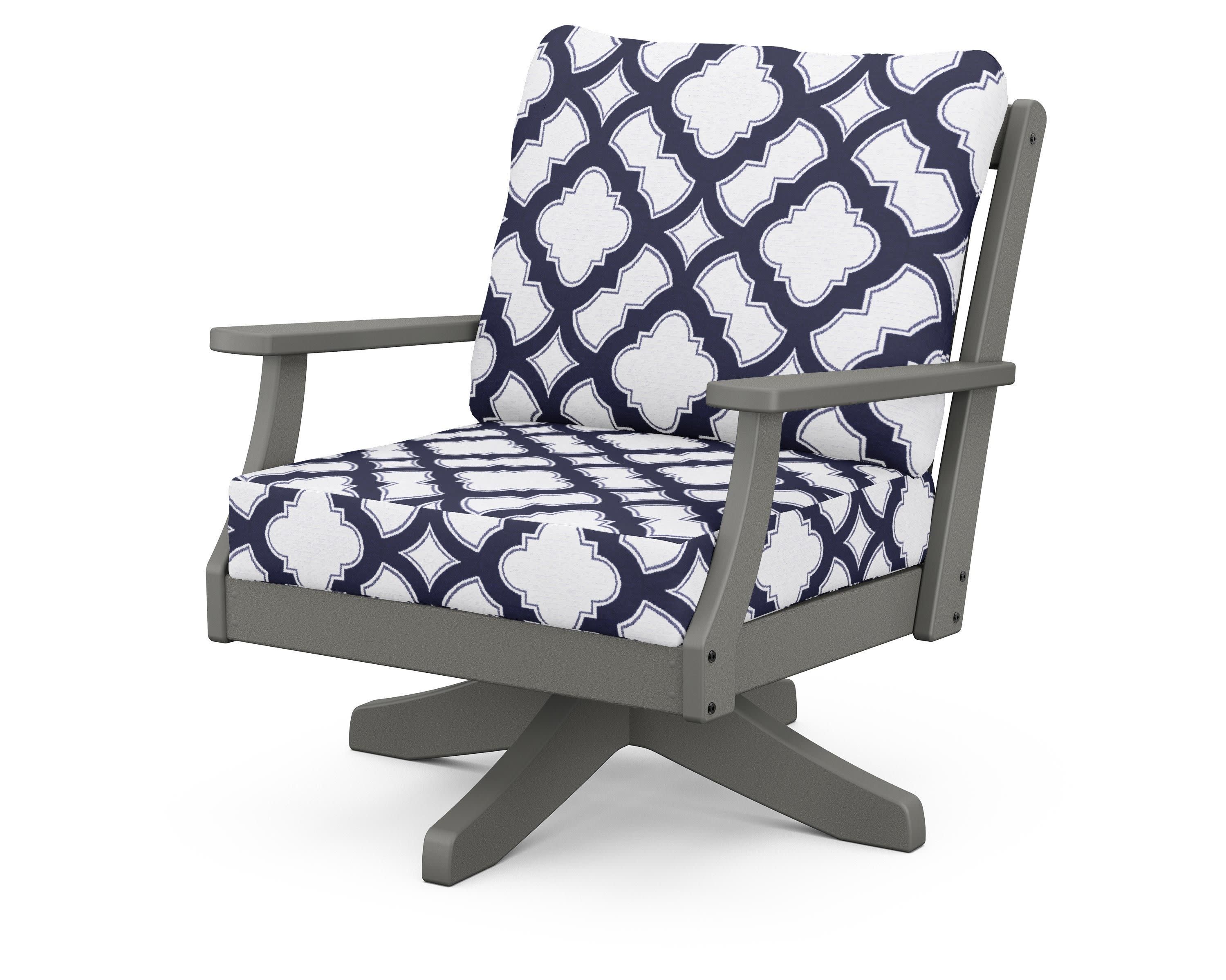Braxton Deep Seating Swivel Chair in Slate Grey / Trellis Navy