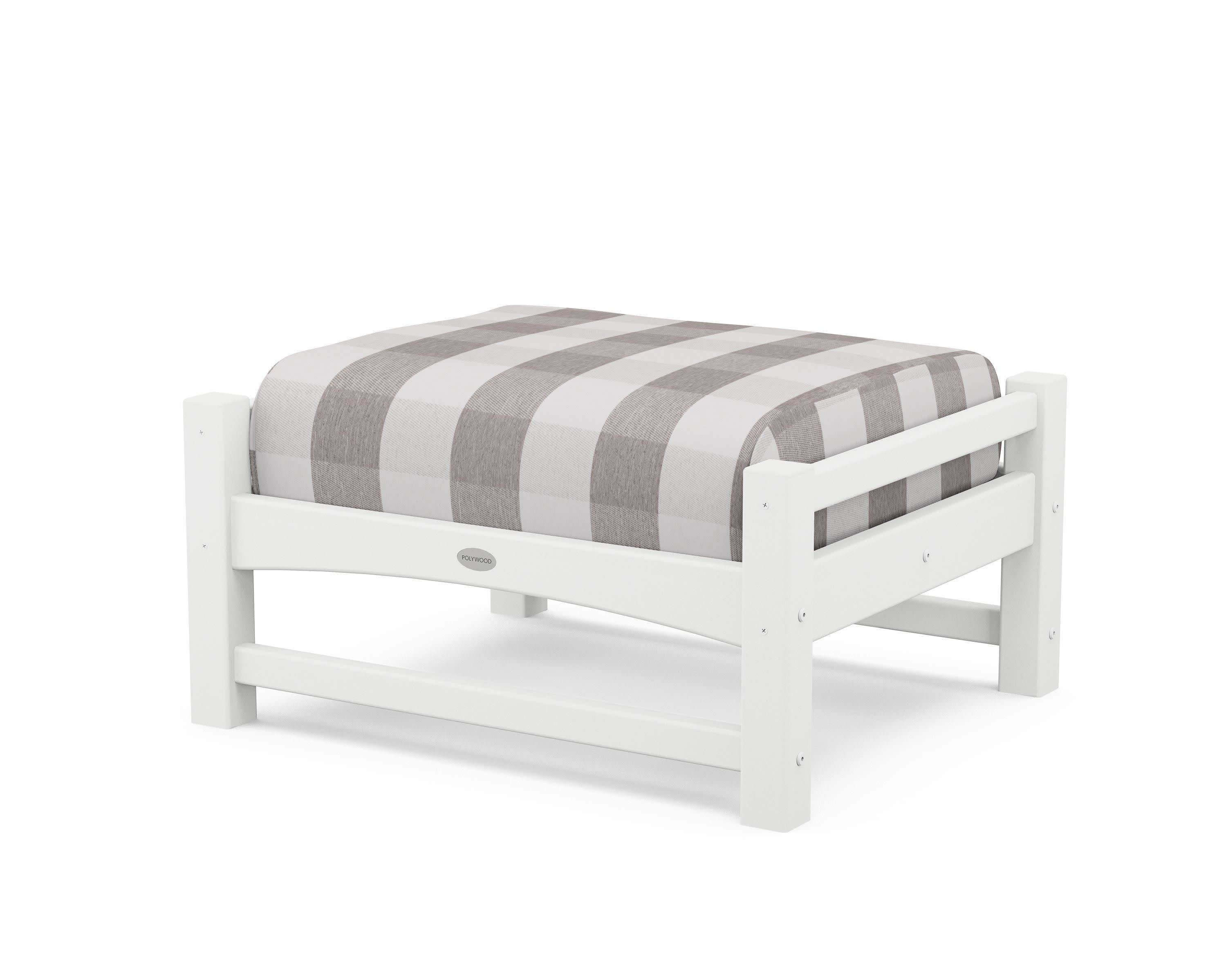 Club Ottoman in White / Buffalo Plaid Grey Mist