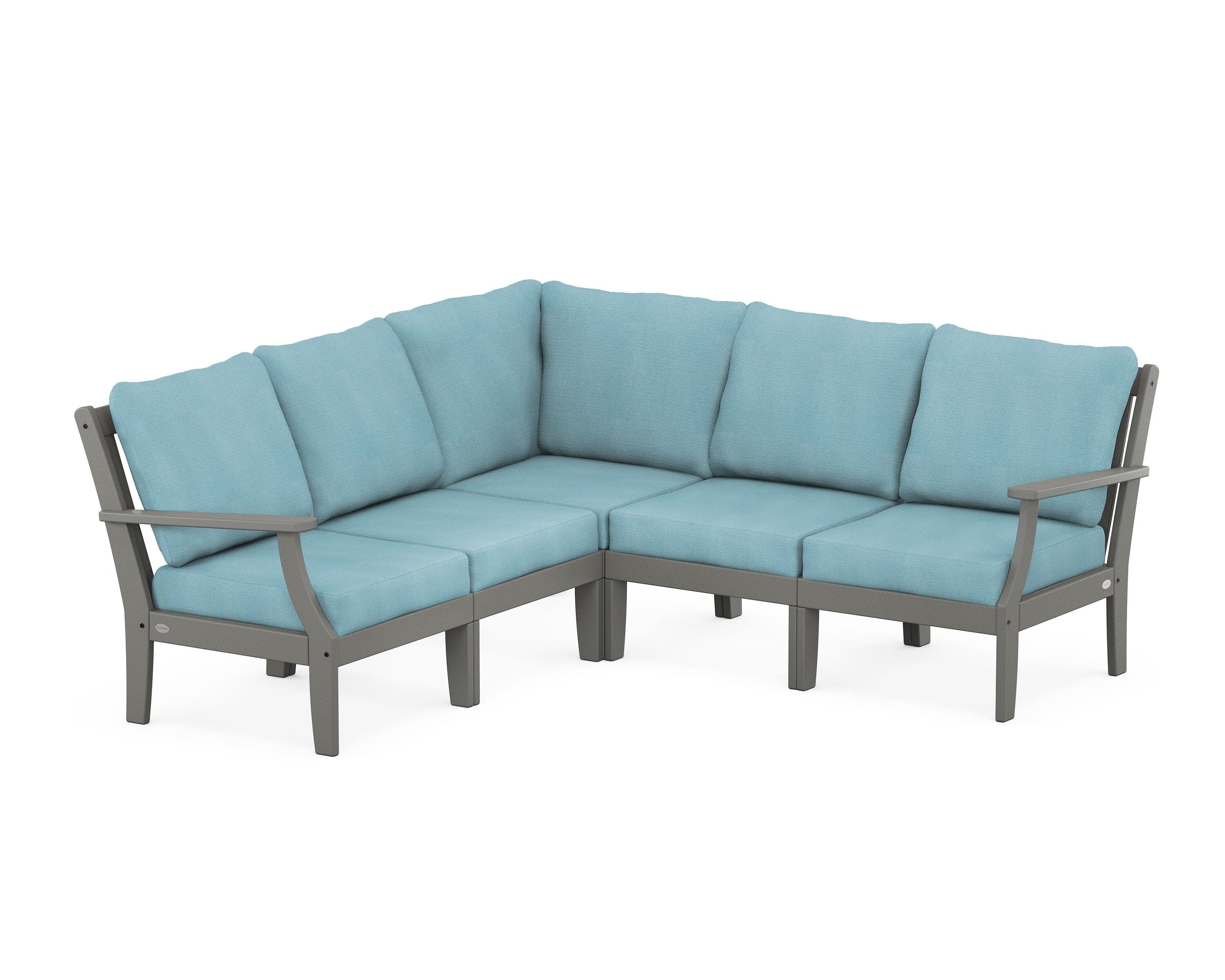 Braxton Modular 5-Piece Deep Seating Set in Slate Grey / Lattice Sky Blue