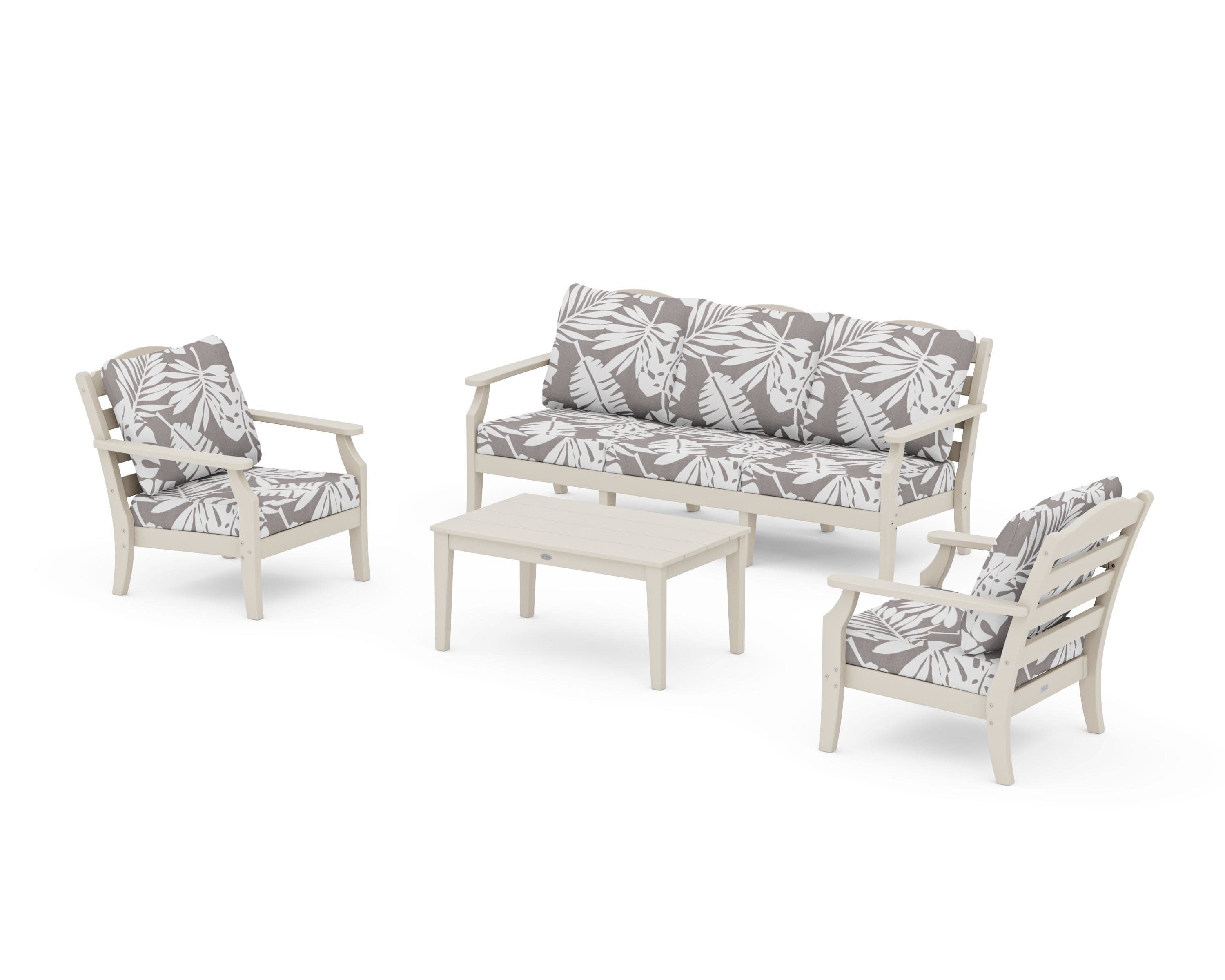 Savannah 4-Piece Deep Seating Set with Sofa in Sand / Leaf Grey Mist