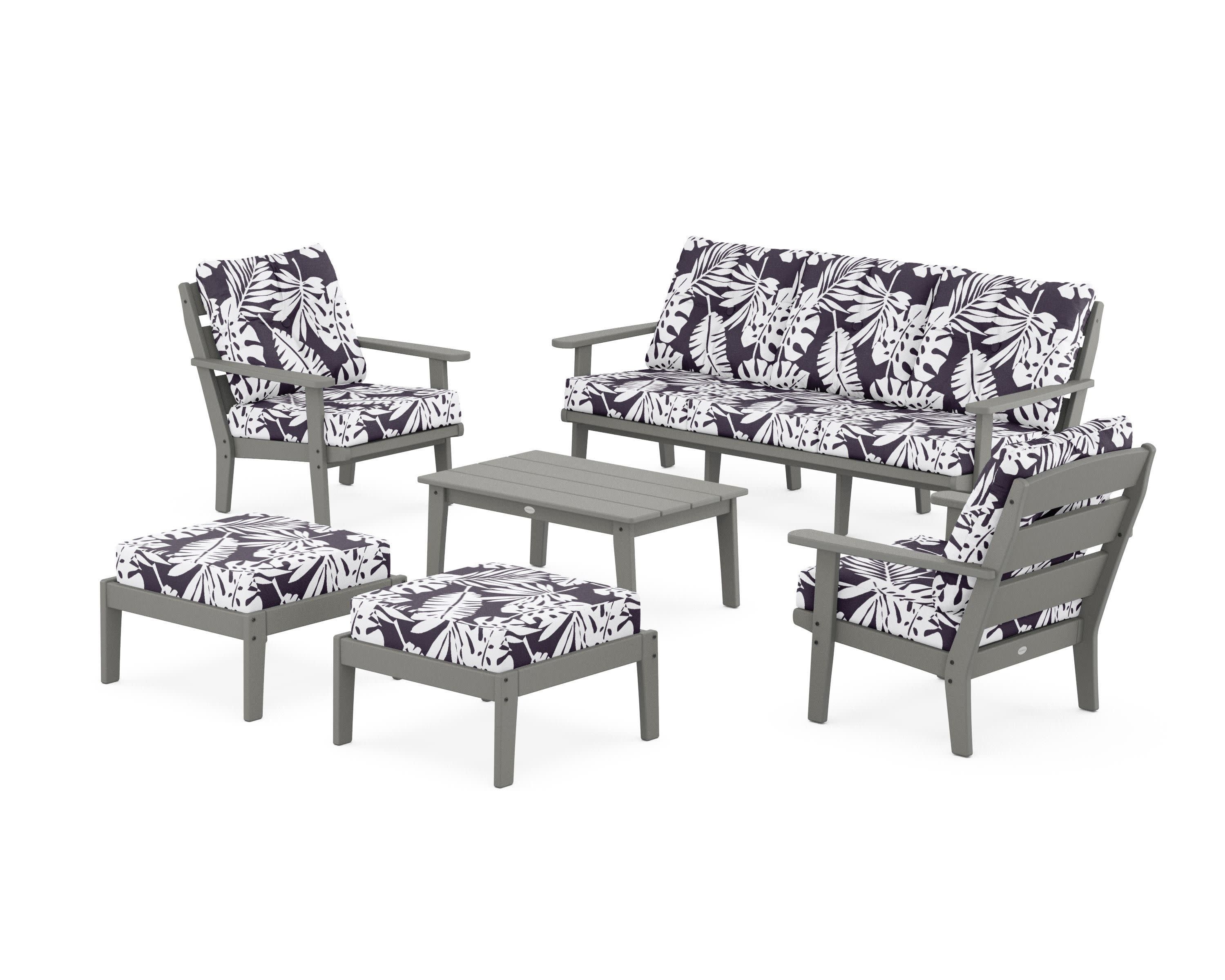 Lakeside 6-Piece Lounge Sofa Set in Slate Grey / Leaf Navy