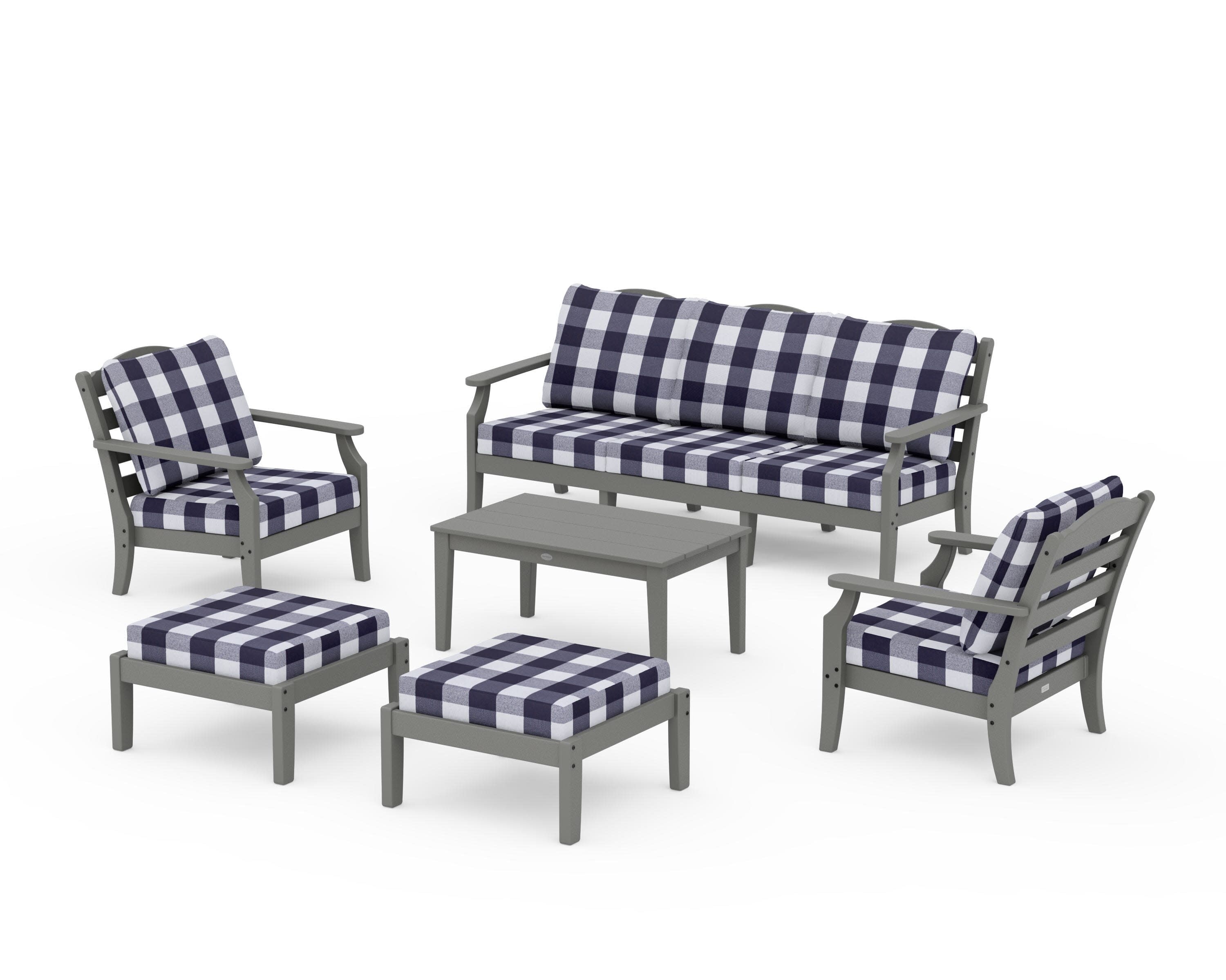 Savannah 6-Piece Lounge Sofa Set in Slate Grey / Buffalo Plaid Navy