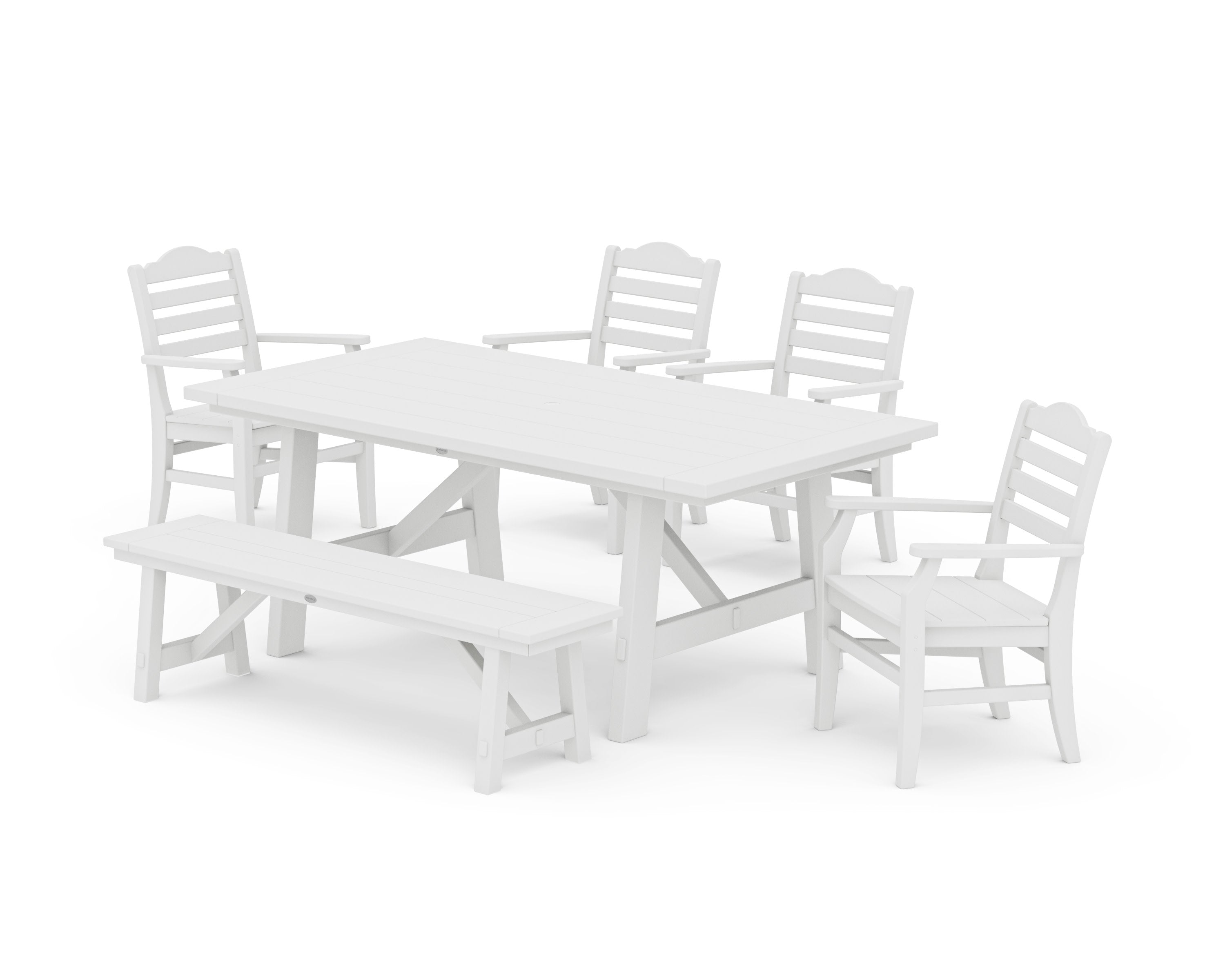 Savannah 6-Piece Rustic Farmhouse Dining Set with Bench in White