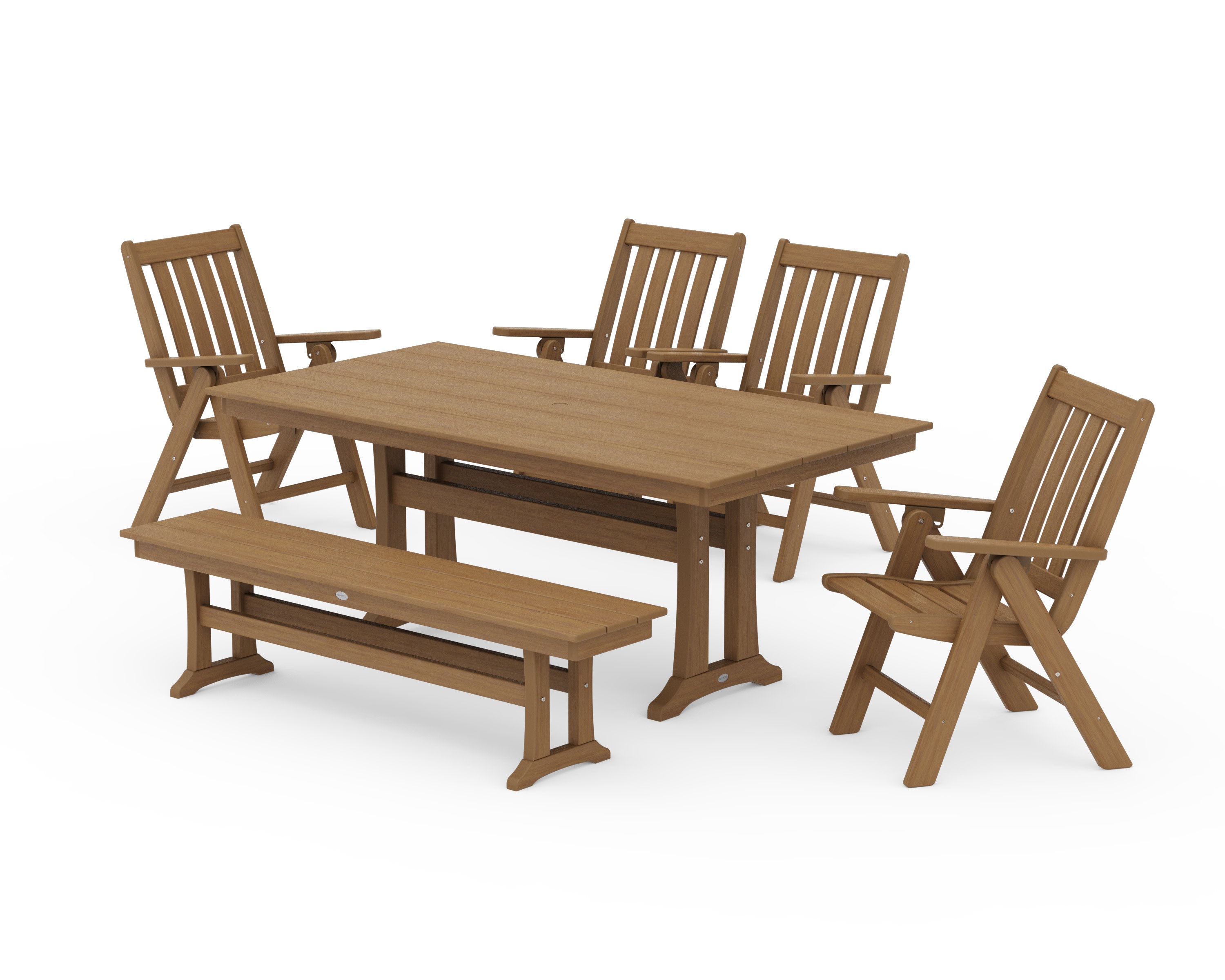 Vineyard 6-Piece Folding Chair Farmhouse Dining Set with Trestle Legs and Bench in Natural