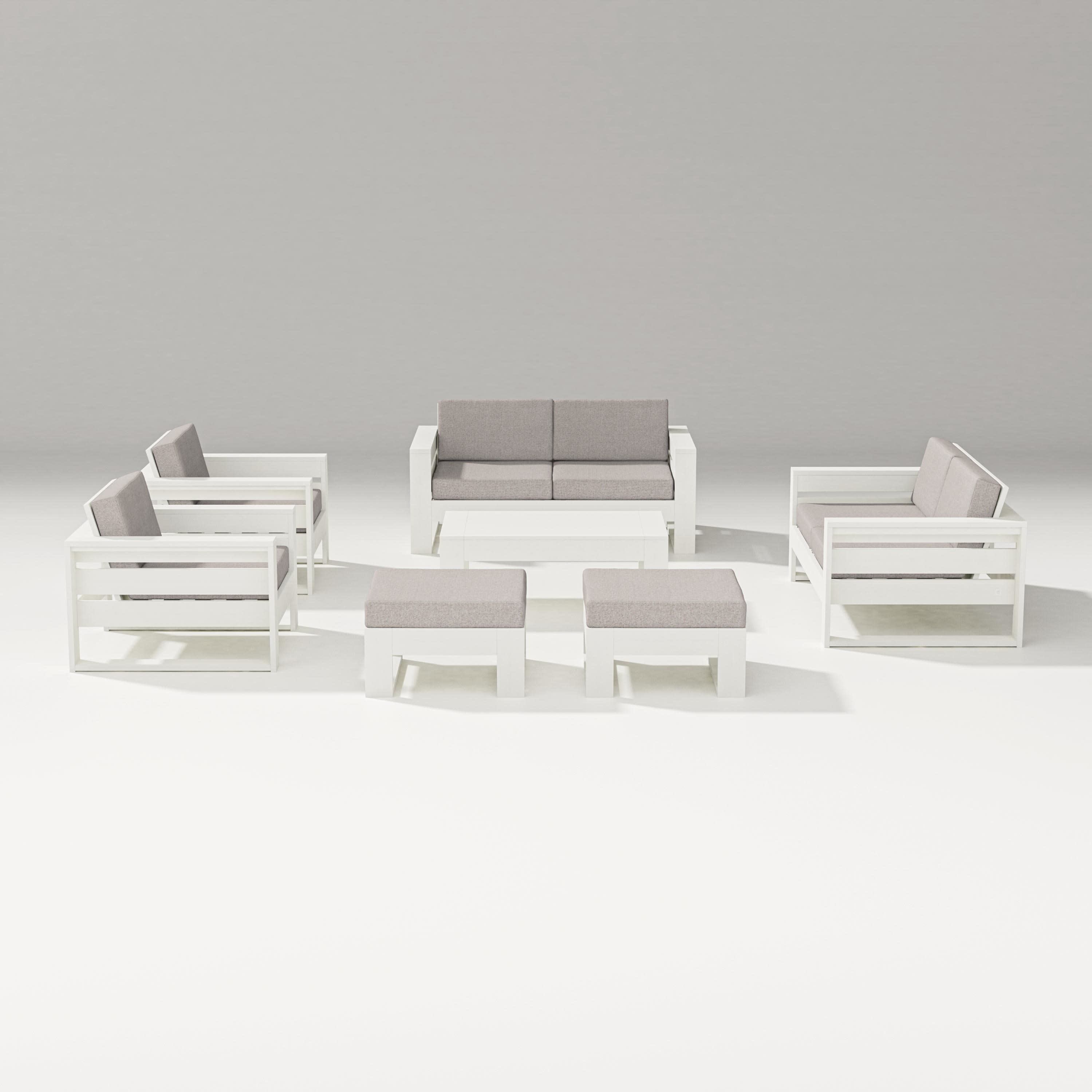 Latitude 7-Piece Lounge Loveseat Set in Vintage White / Weathered Tweed
