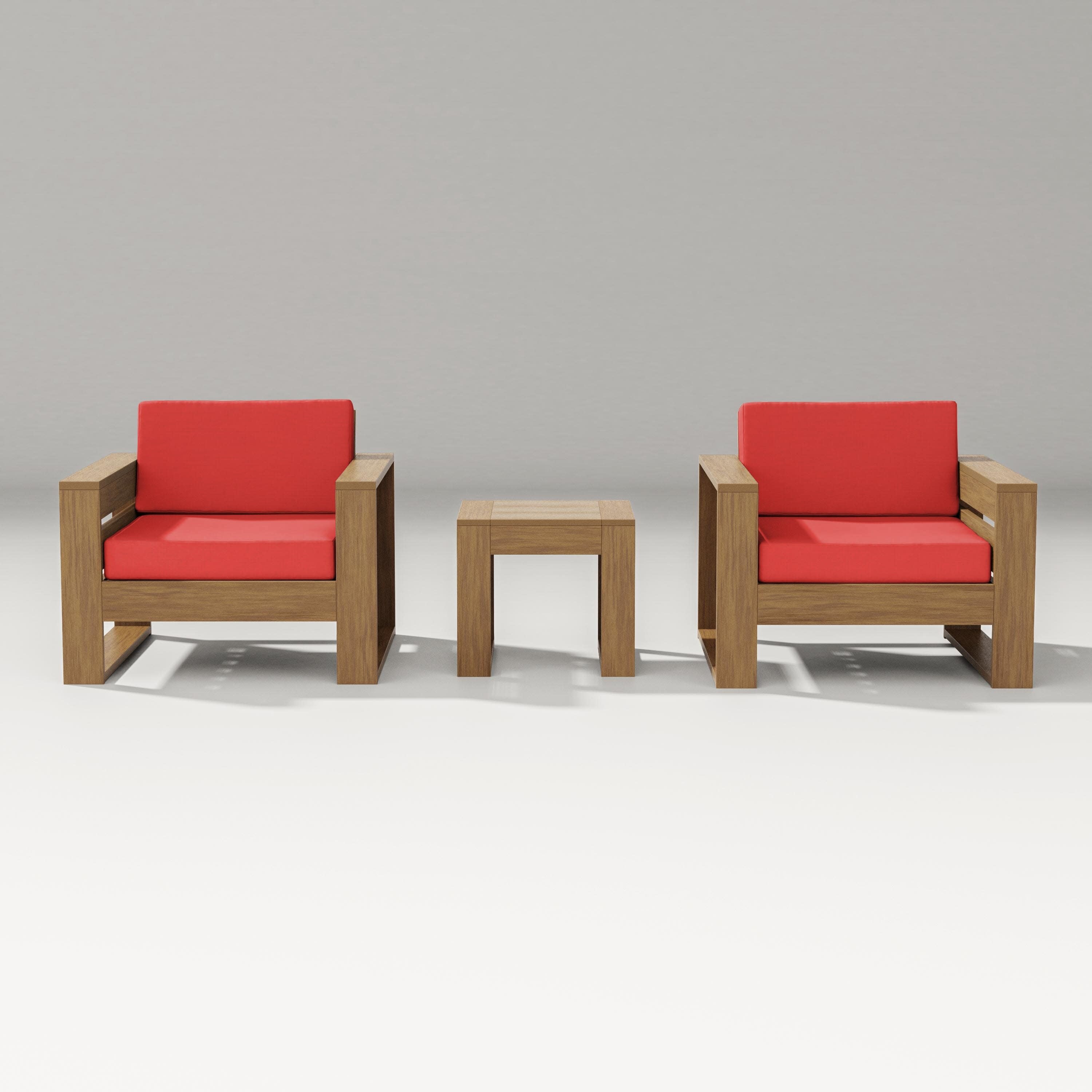 Latitude 3-Piece Lounge Chair Set in Natural / Crimson Linen