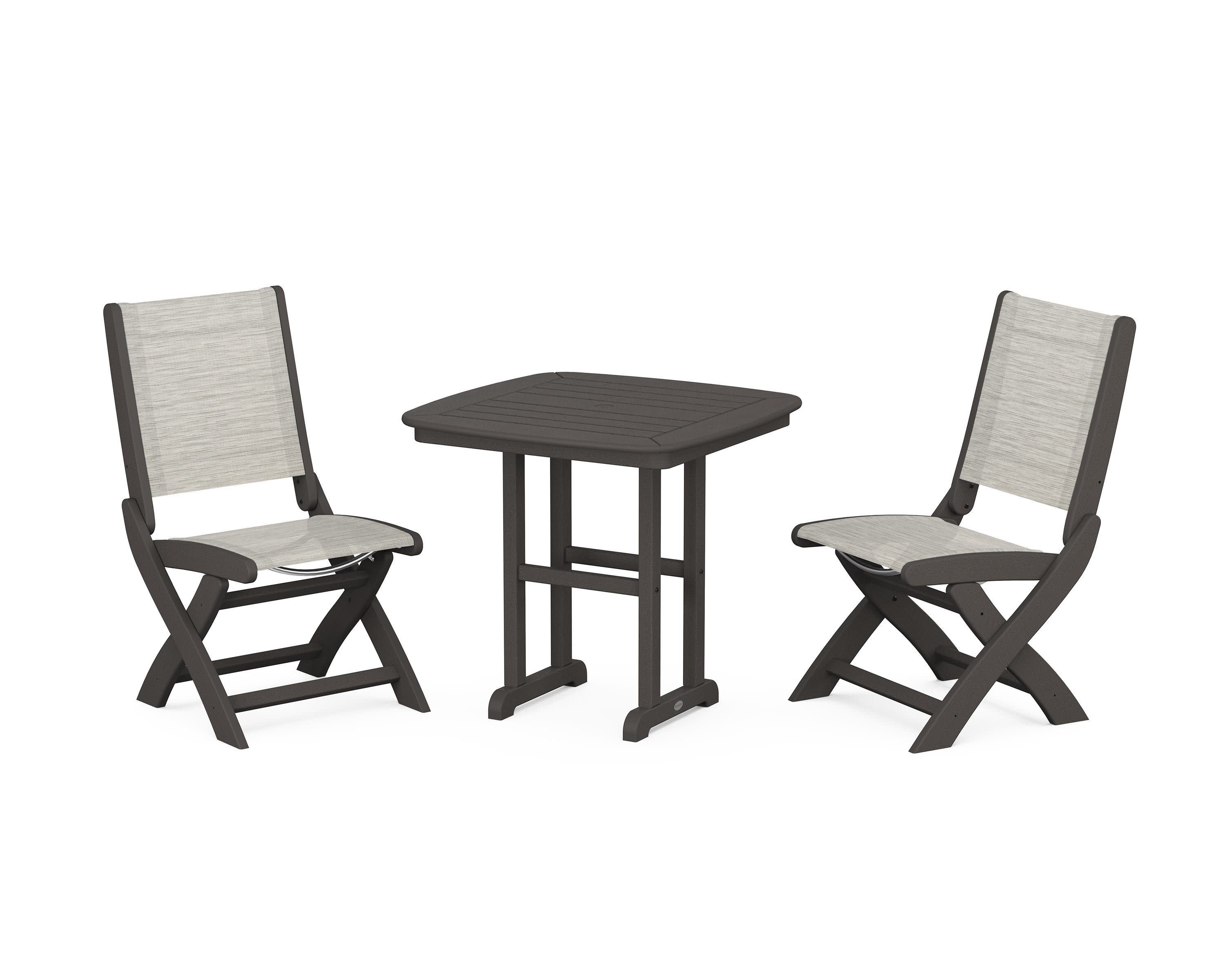 Coastal Folding Side Chair 3-Piece Dining Set in Vintage Coffee / Birch Sling