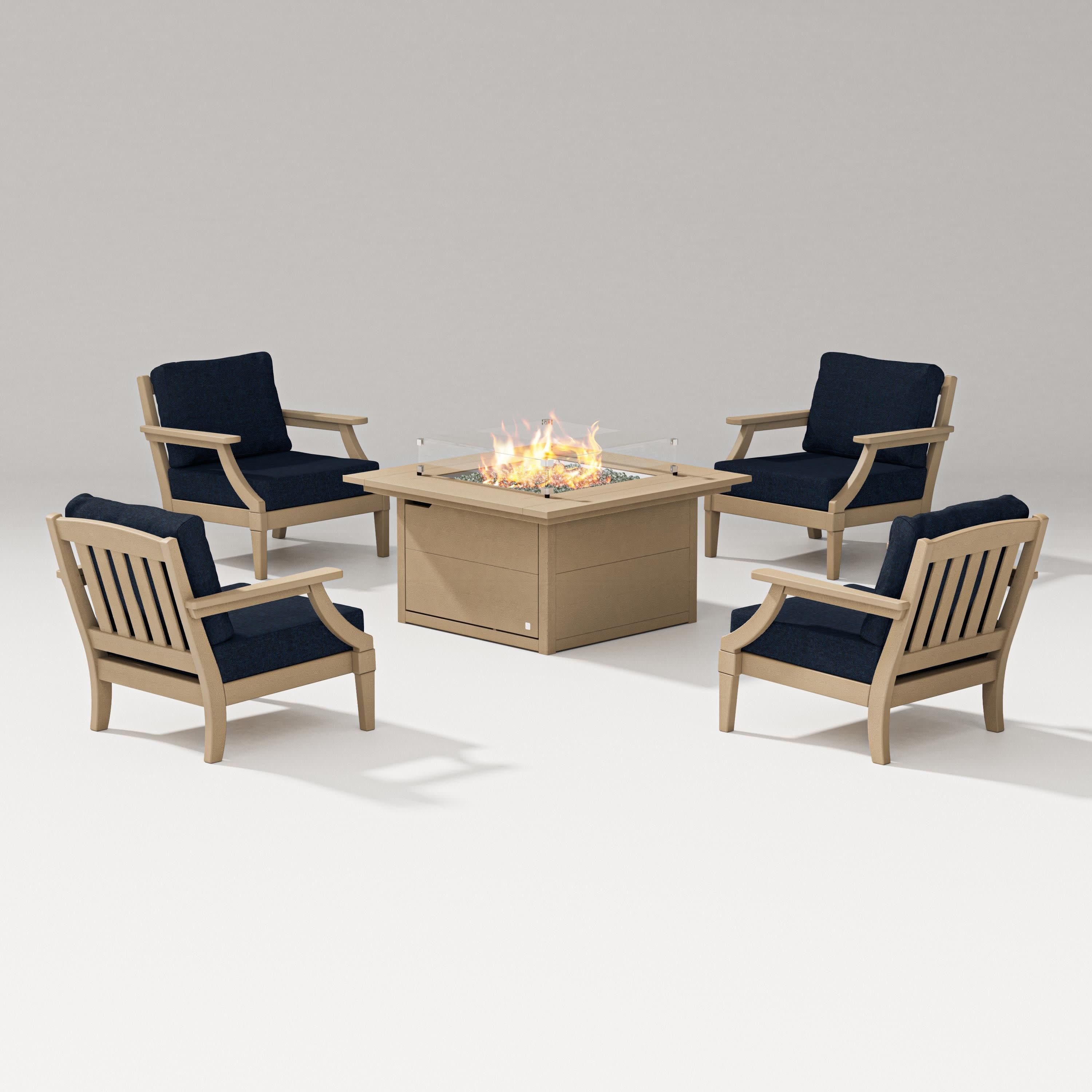 Estate 5-Piece Lounge Fire Table Set in Vintage Sahara / Marine Indigo