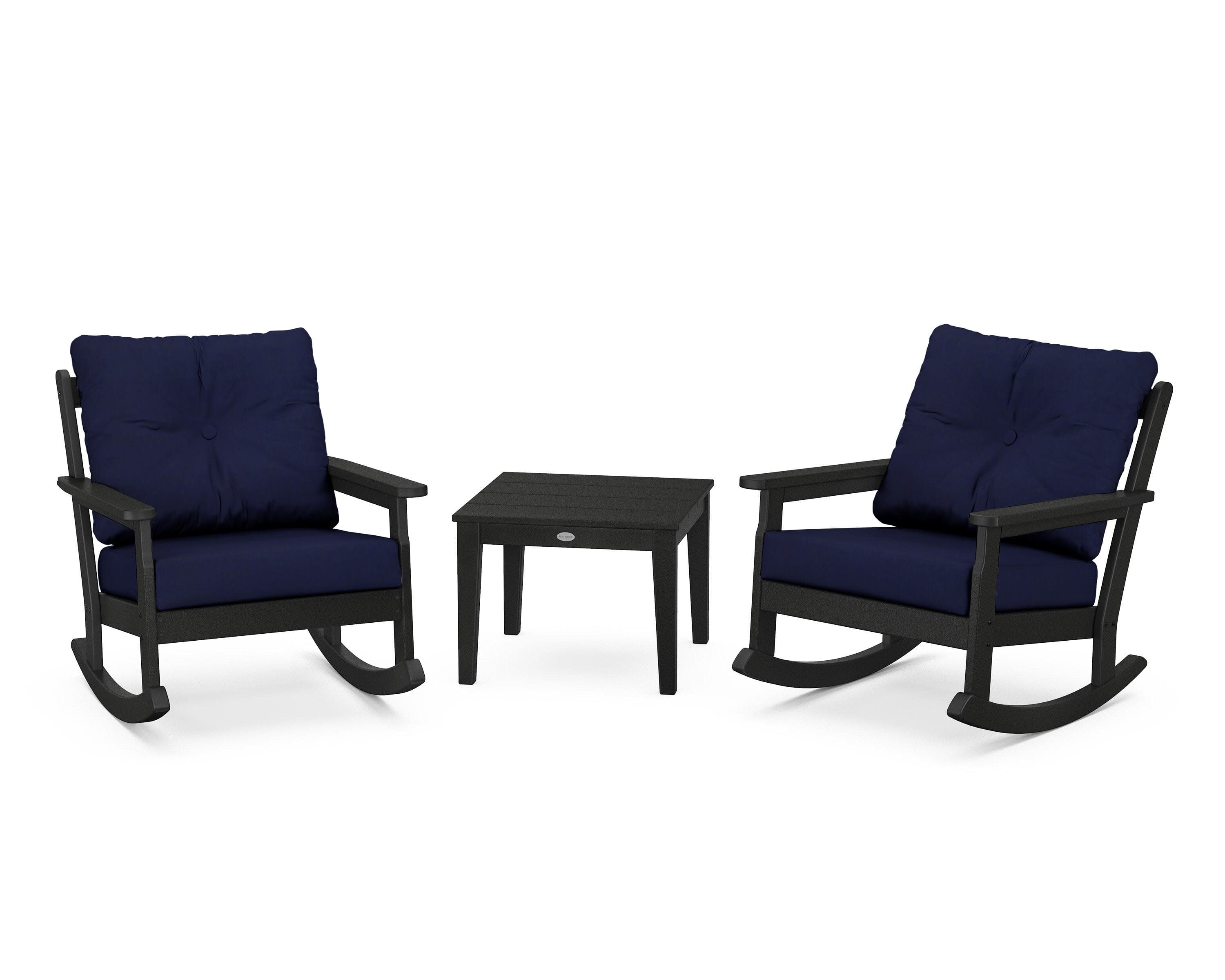 Vineyard 3-Piece Deep Seating Rocker Set in Black / Navy