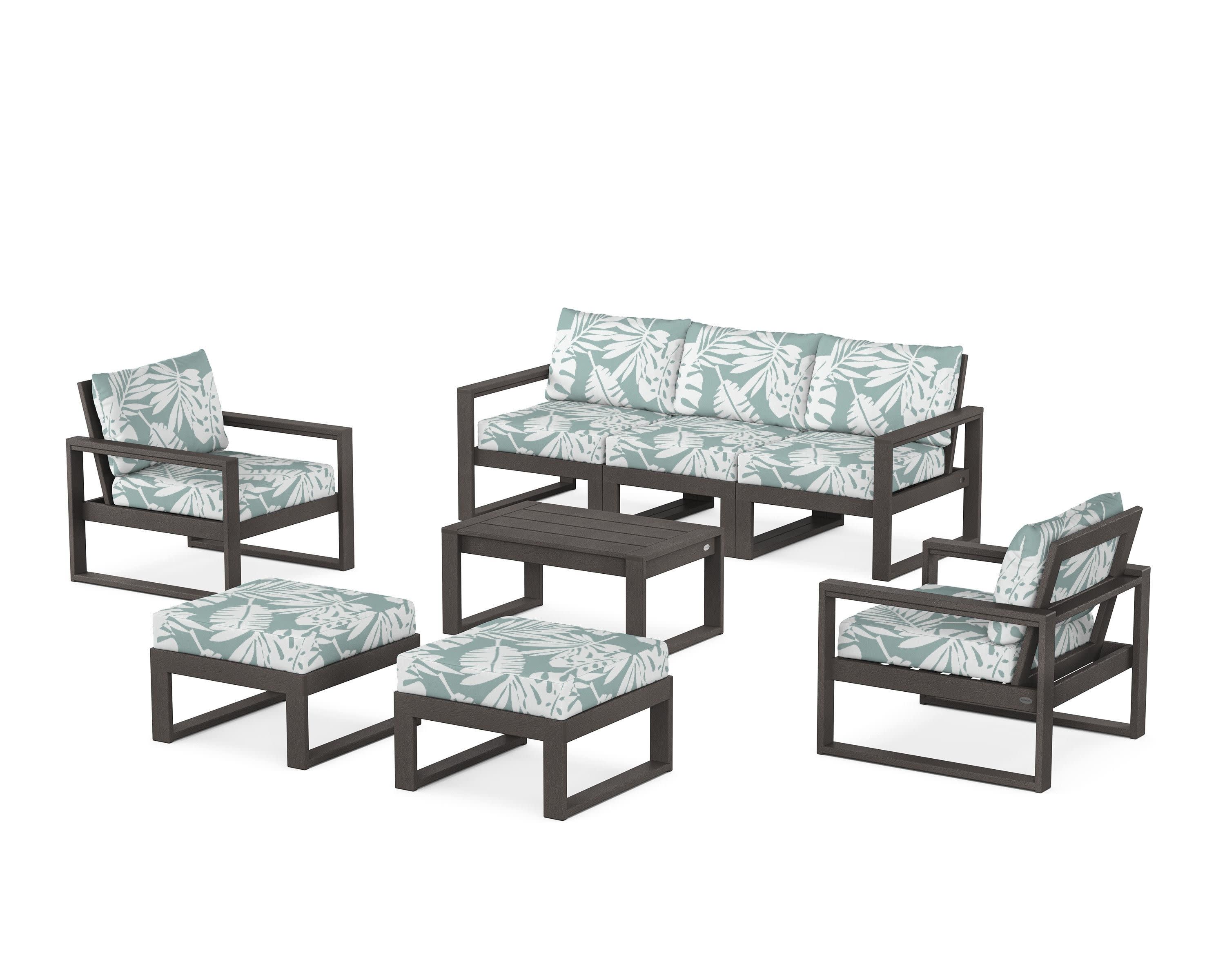 EDGE Sectional 8-Piece Lounge Sofa Set in Vintage Coffee / Leaf Glacier Spa