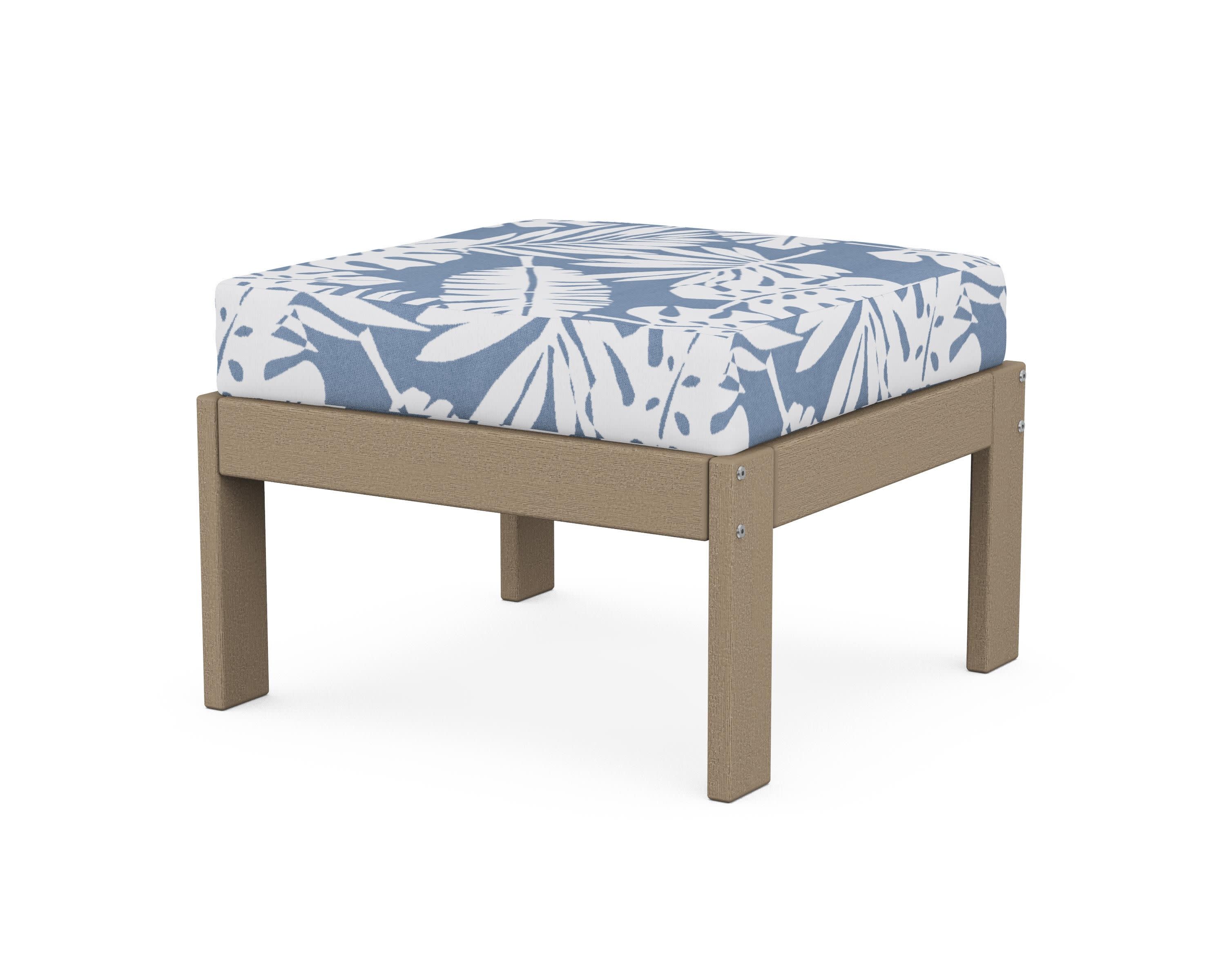 Vineyard Modular Ottoman in Vintage Sahara / Leaf Sky Blue