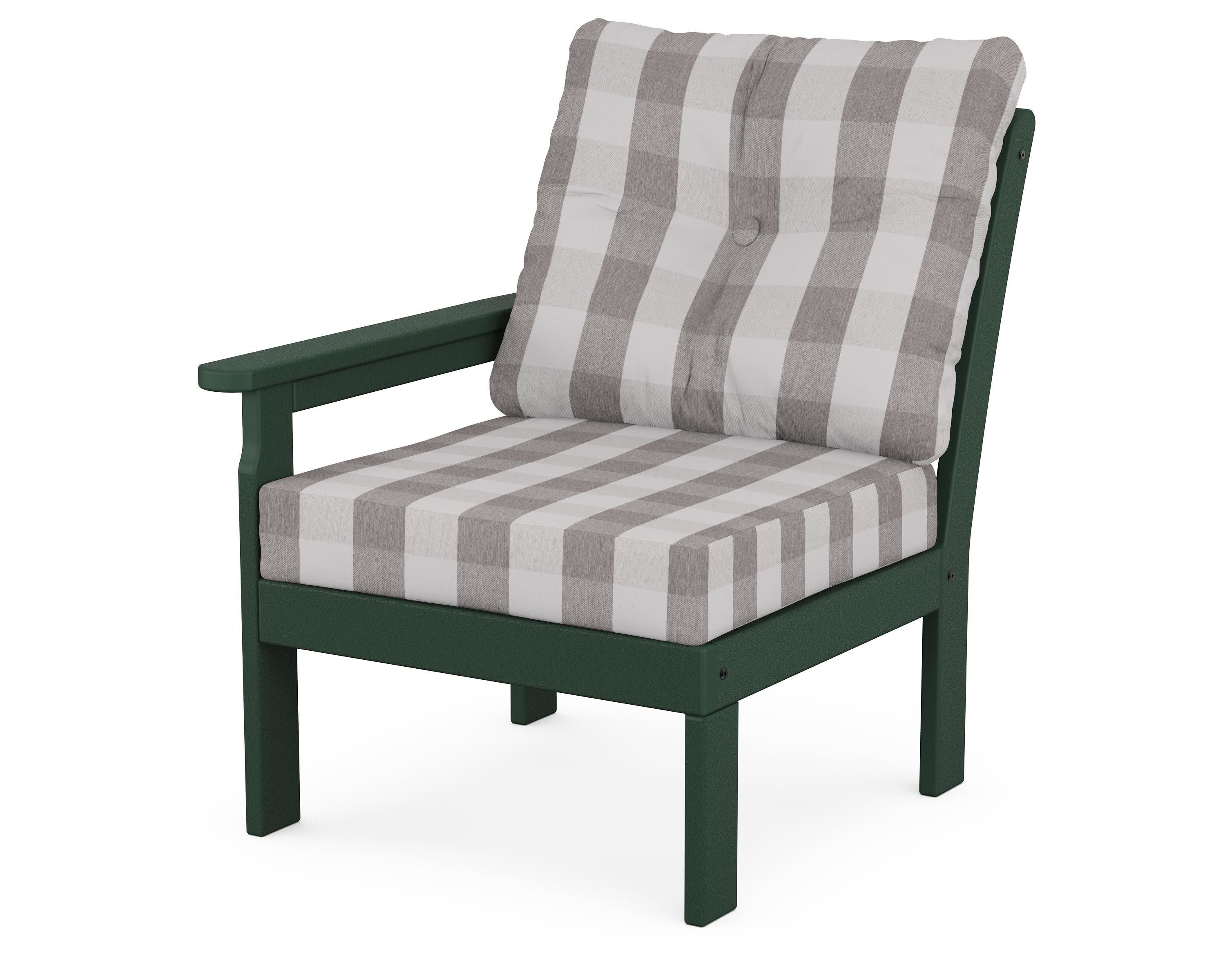Vineyard Modular Left Arm Chair in Green / Buffalo Plaid Grey Mist