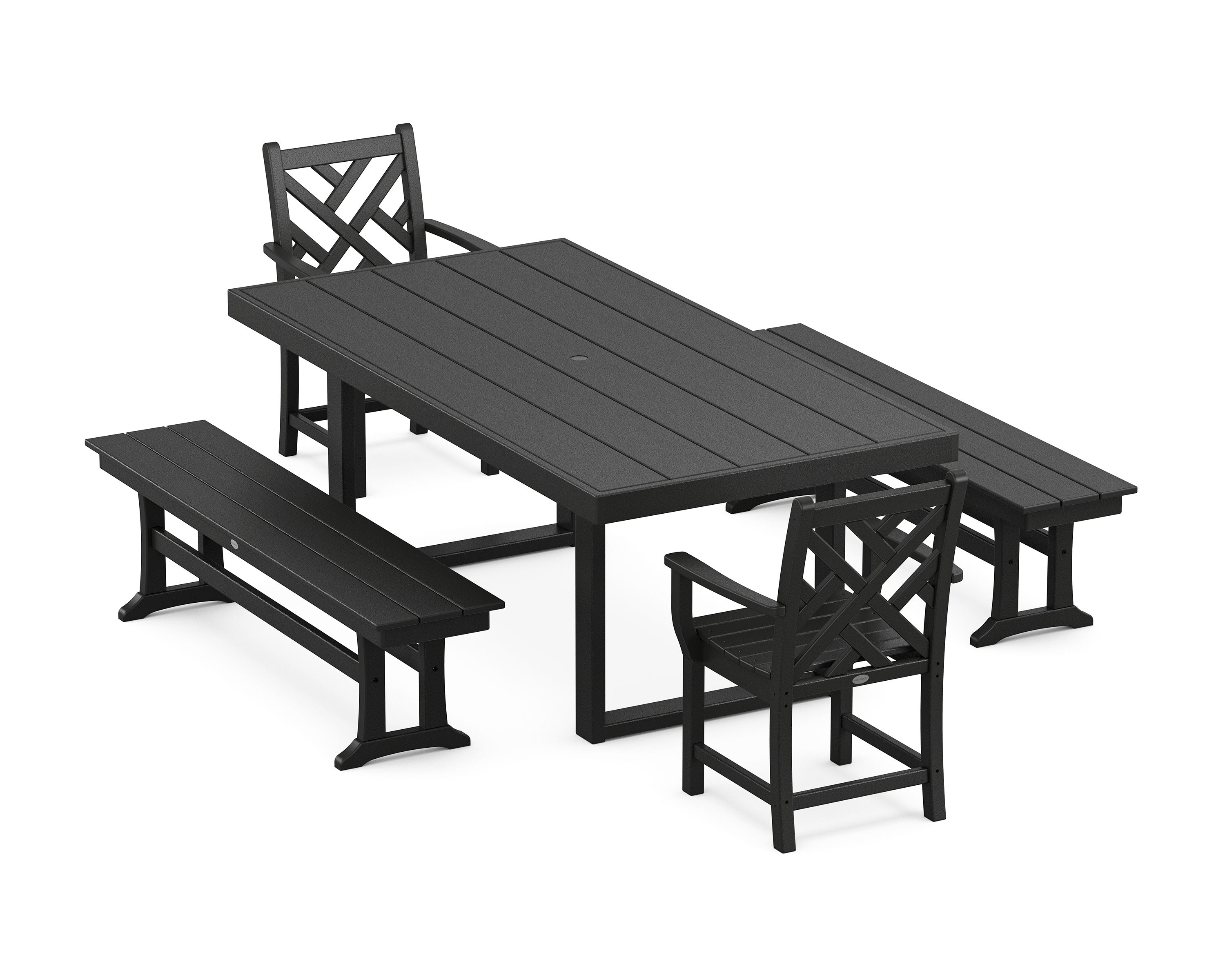 Chippendale 5-Piece Dining Set with Benches in Black