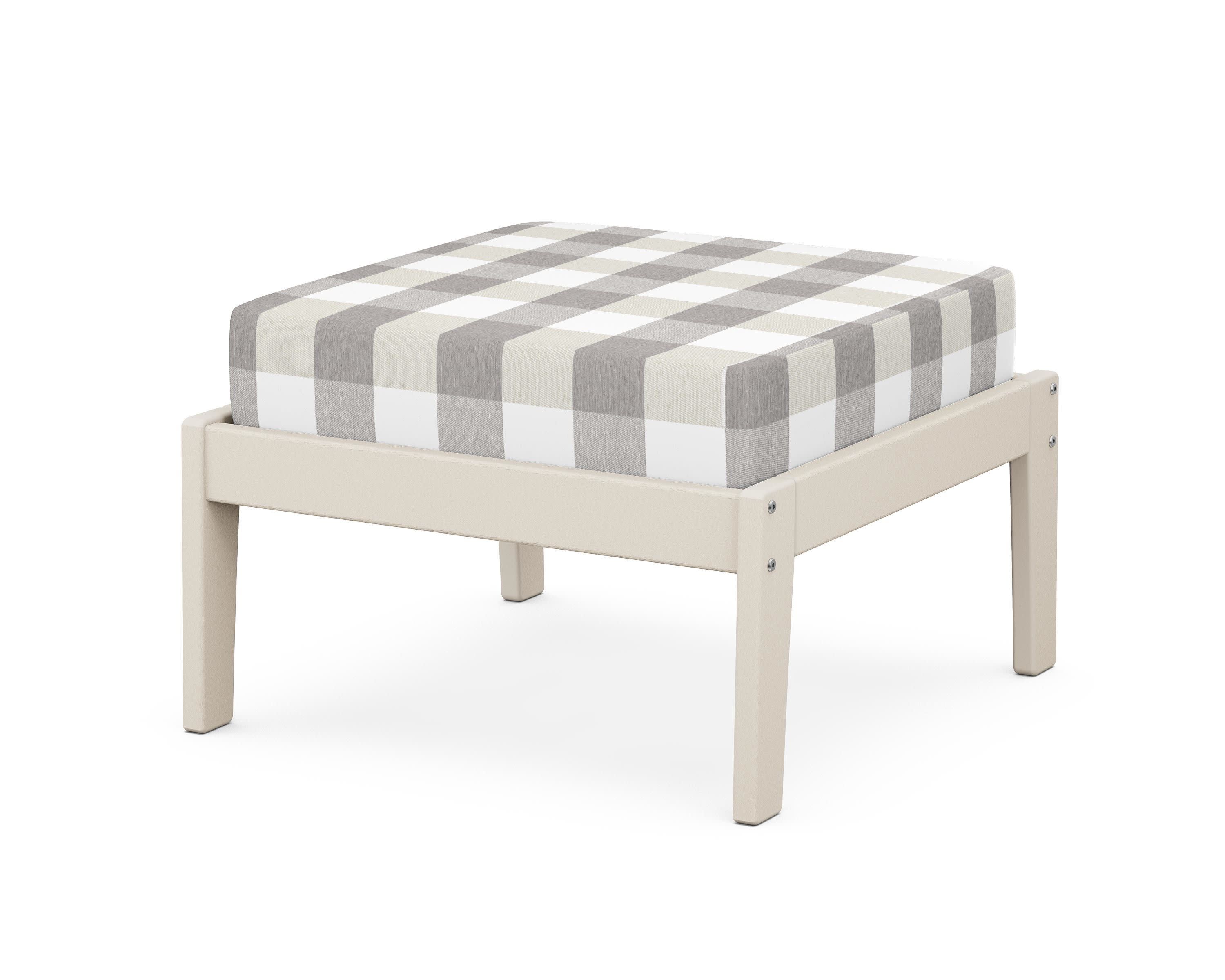 Deep Seating Ottoman in Sand / Buffalo Plaid Grey Mist