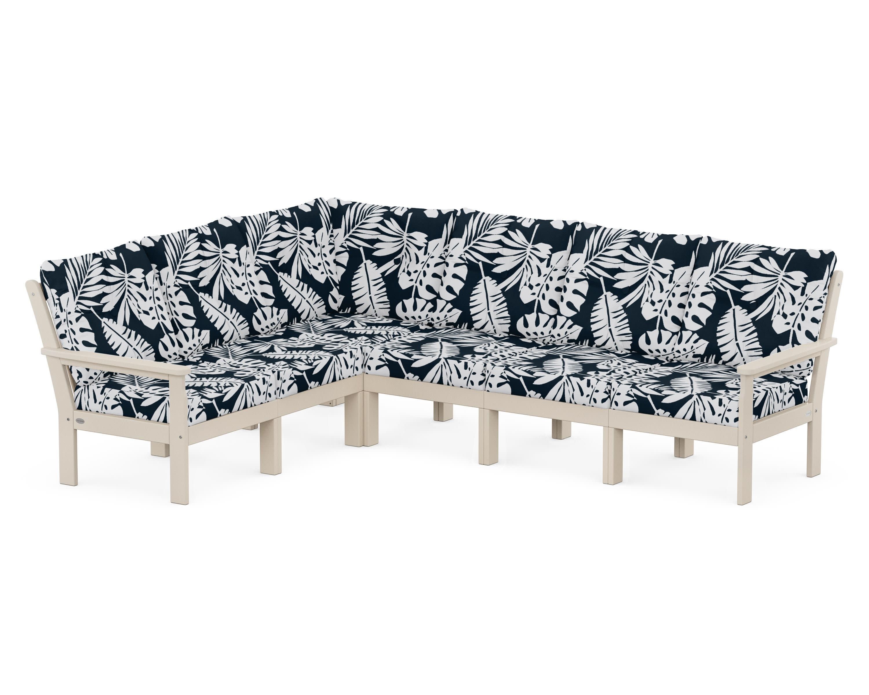 Vineyard 6-Piece Sectional in Sand / Leaf Marine Indigo