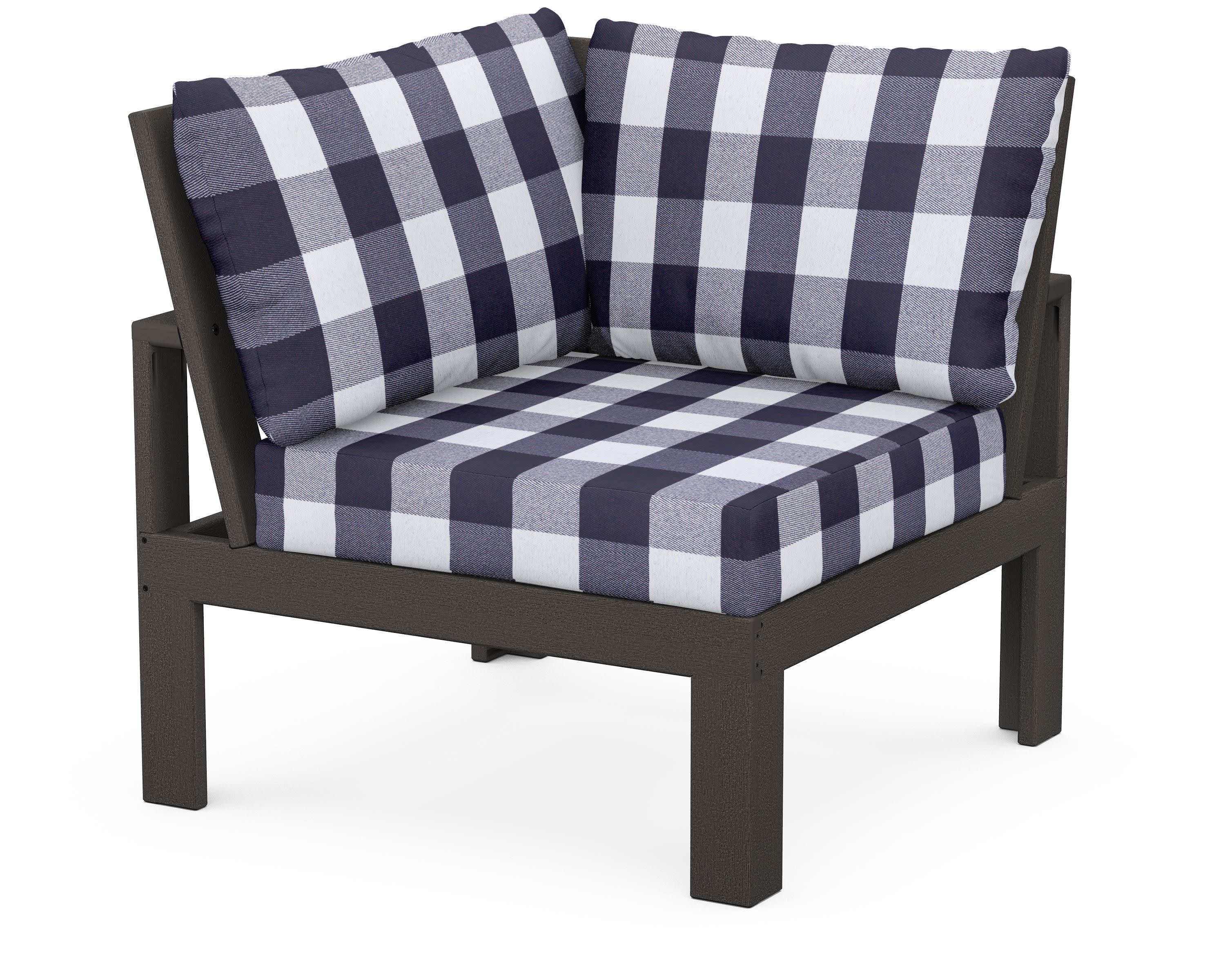 Modular Corner Chair in Vintage Coffee / Buffalo Plaid Navy