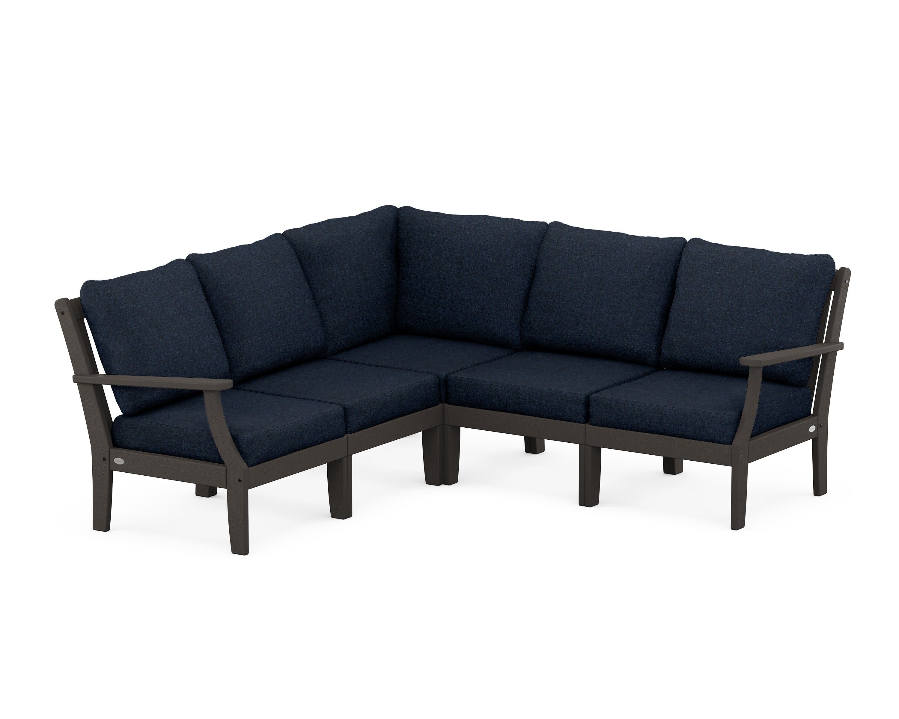 Braxton Modular 5-Piece Deep Seating Set in Vintage Coffee / Marine Indigo