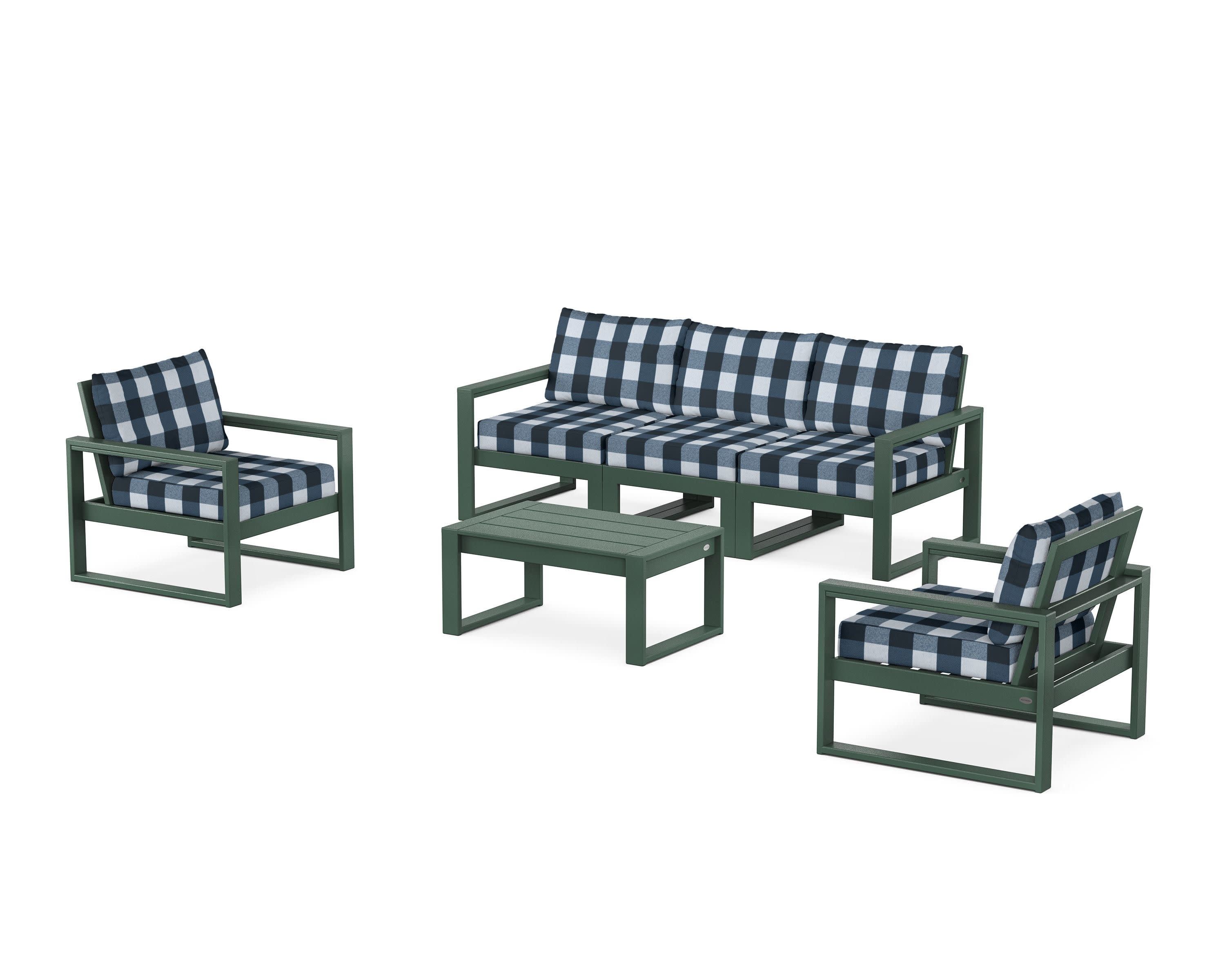 EDGE Sectional 4-Piece Deep Seating Set with Sofa in Green / Buffalo Plaid Marine Indigo