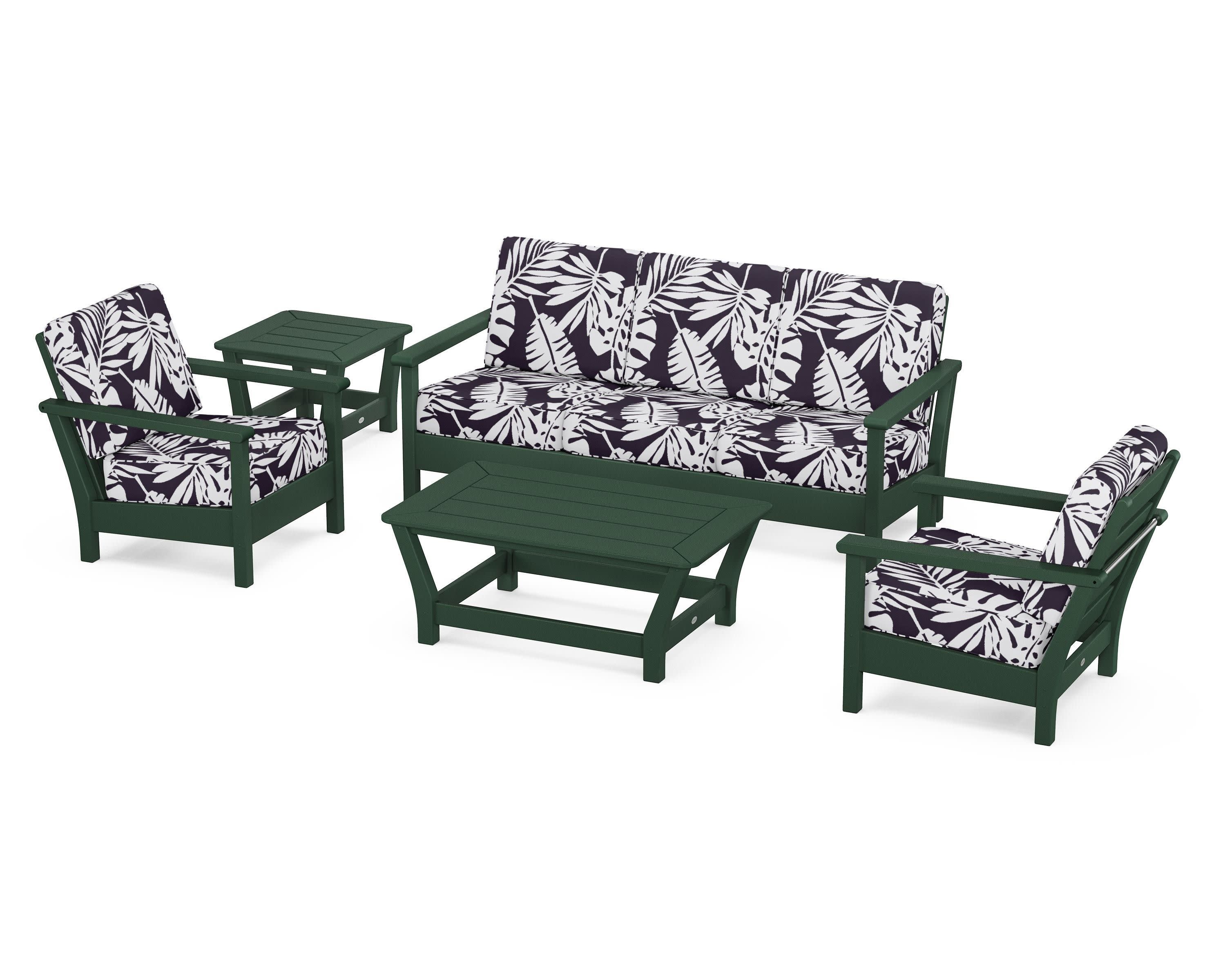 Harbour 5-Piece Deep Seating Set in Green / Leaf Navy