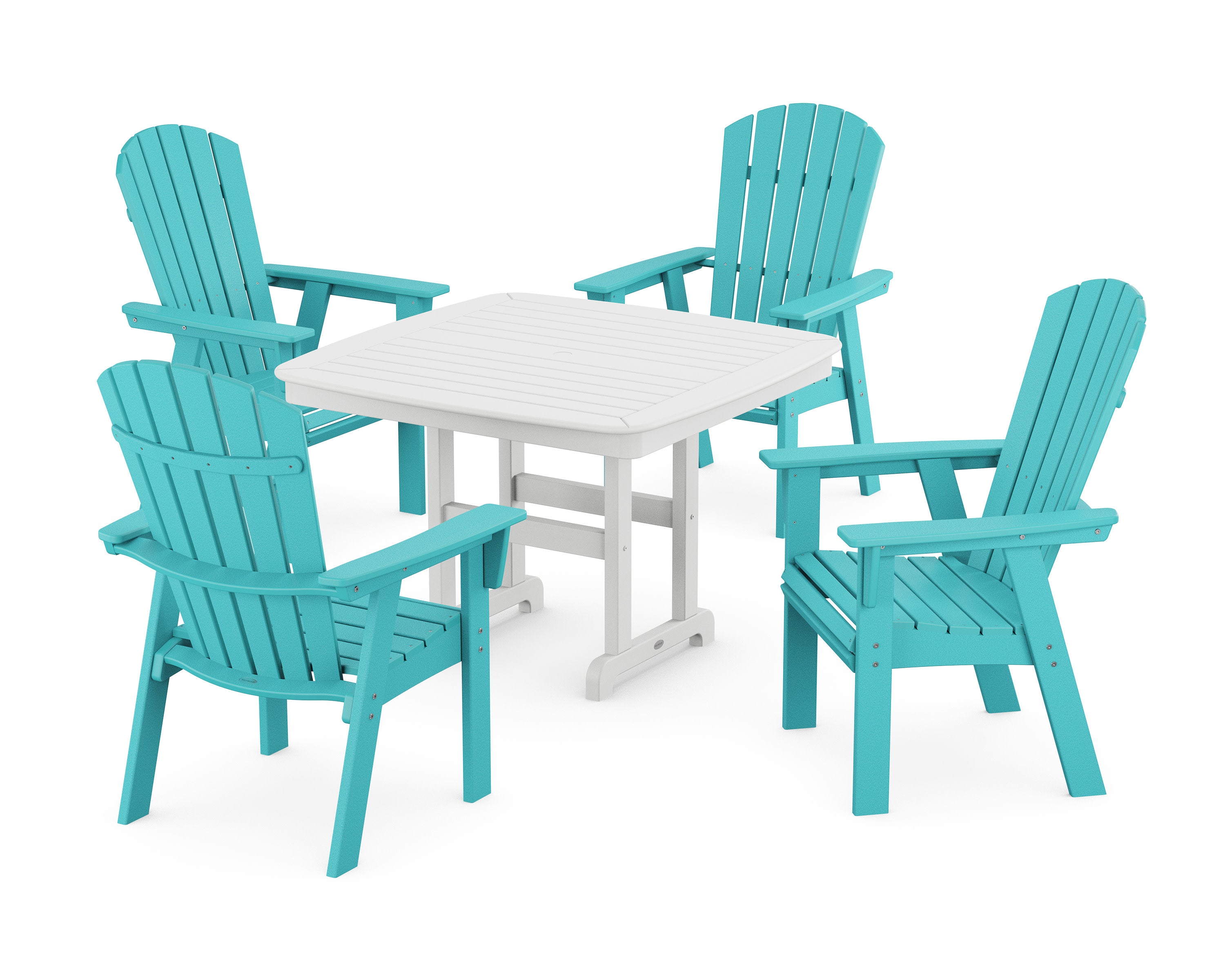 Nautical Curveback Adirondack 5-Piece Dining Set in Aruba / White