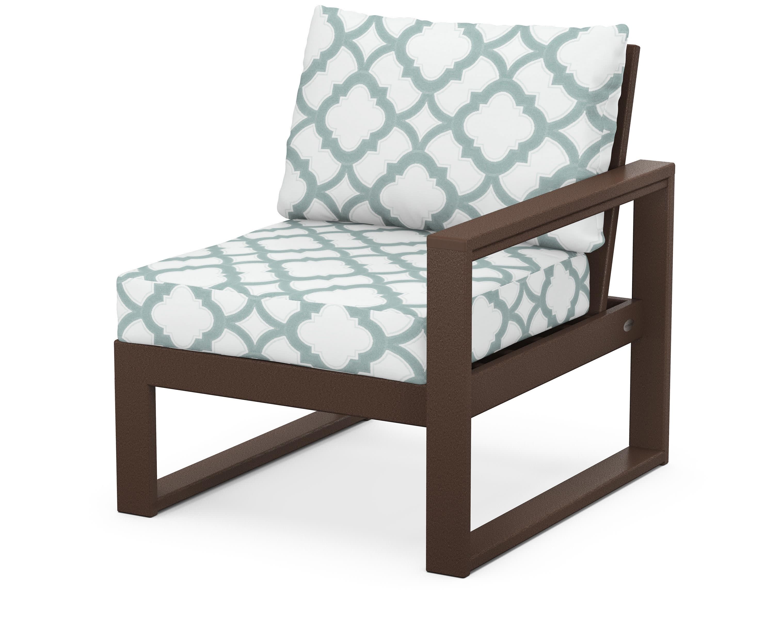 EDGE Modular Right Arm Chair in Mahogany / Trellis Glacier Spa