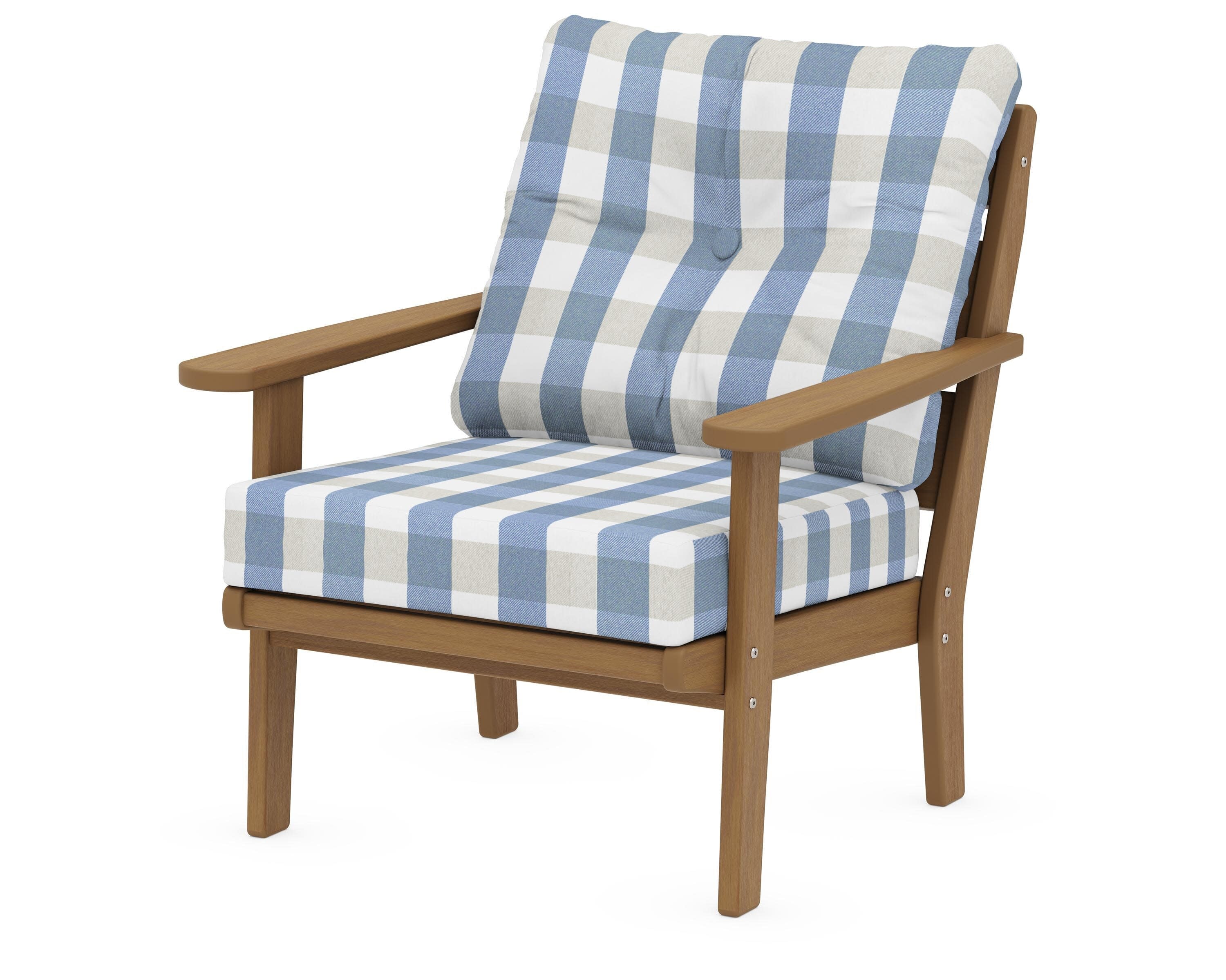 Lakeside Deep Seating Chair in Natural / Buffalo Plaid Sky Blue