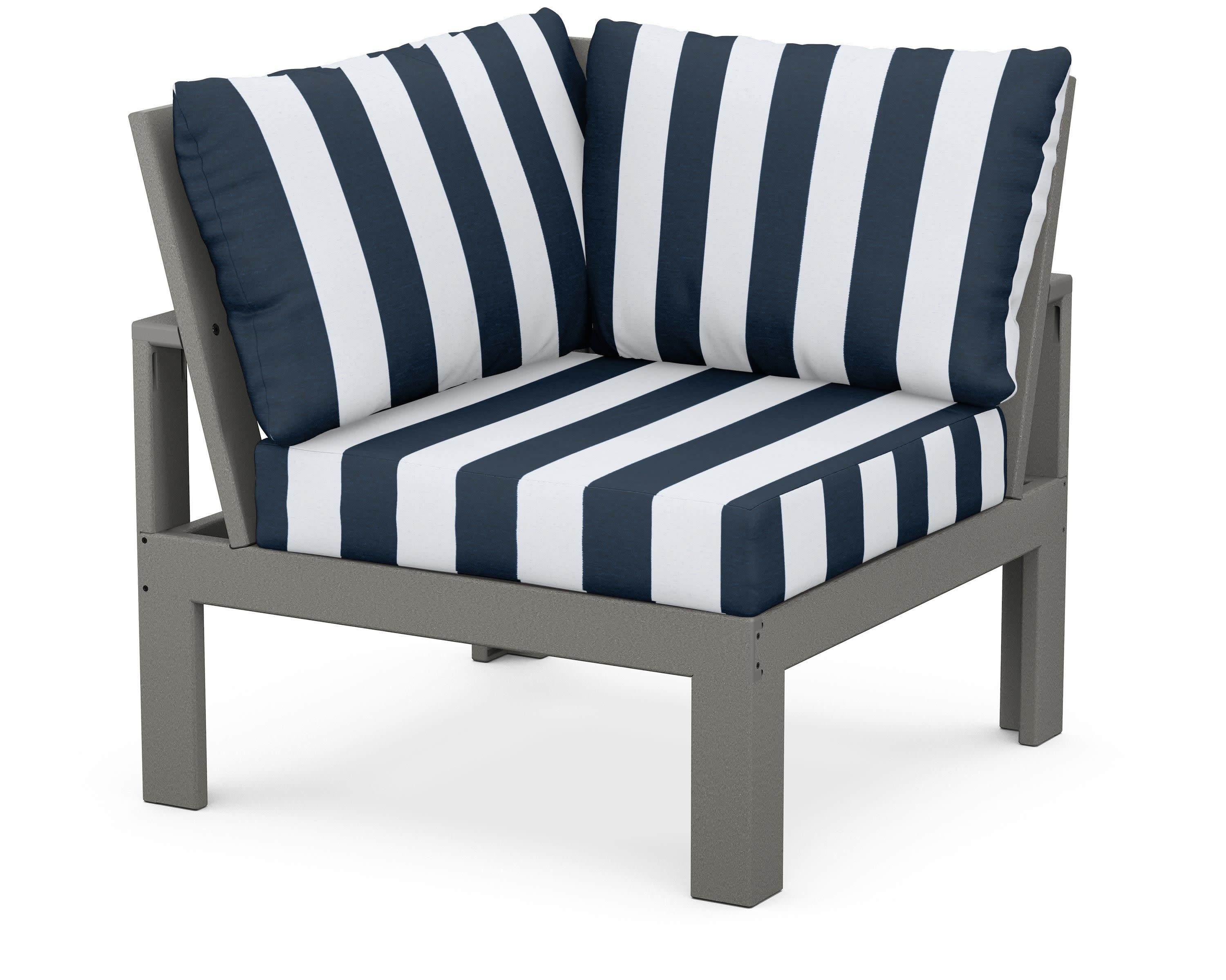 Modular Corner Chair in Slate Grey / Cabana Stripe Marine Indigo