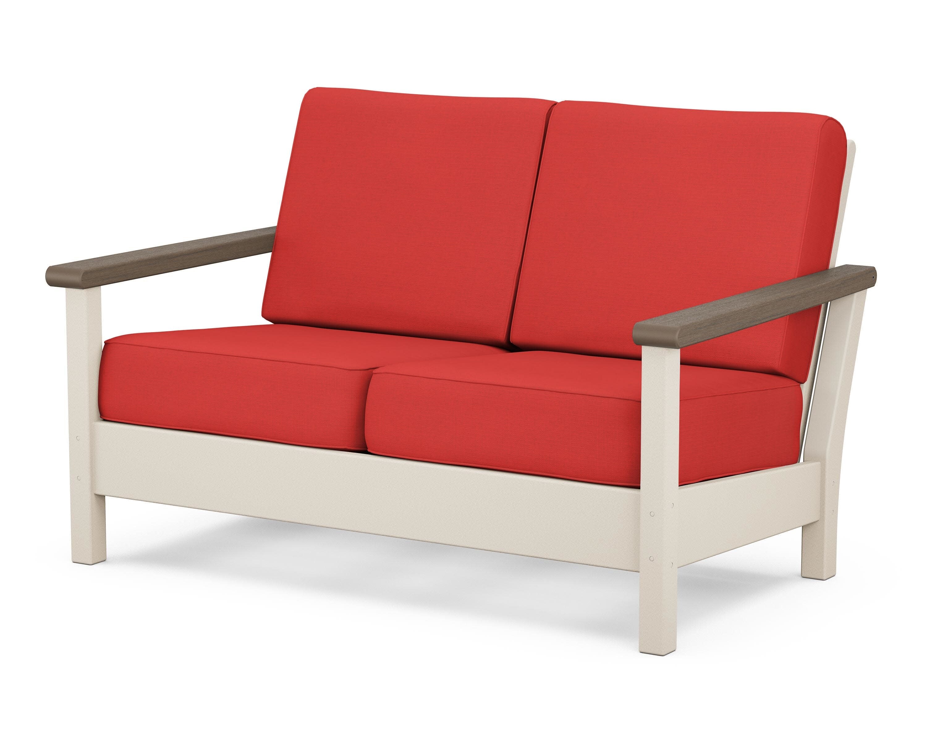 Harbour Deep Seating Loveseat in Sand / Kona / Crimson Linen