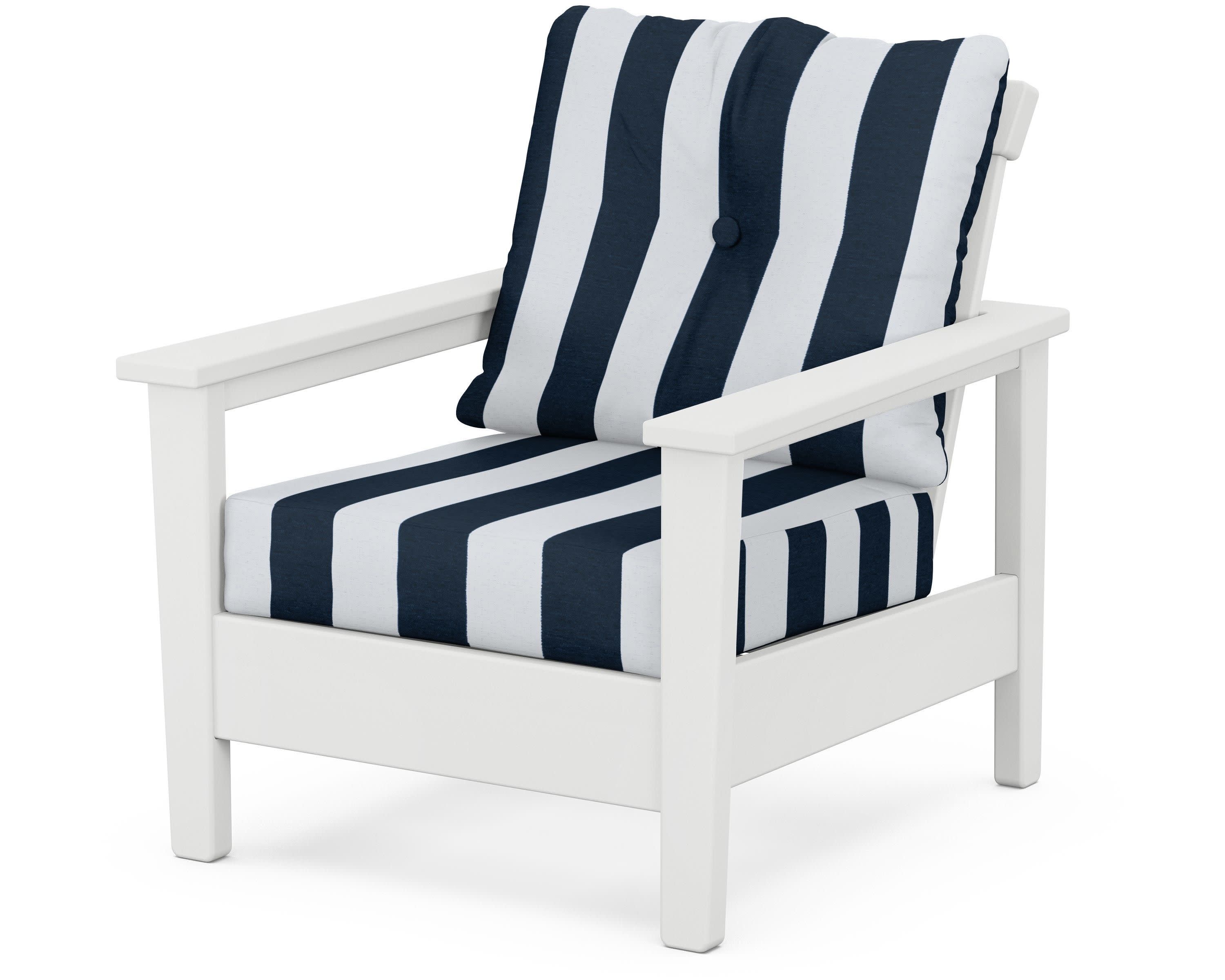 Prescott Deep Seating Chair in White / Cabana Stripe Marine Indigo