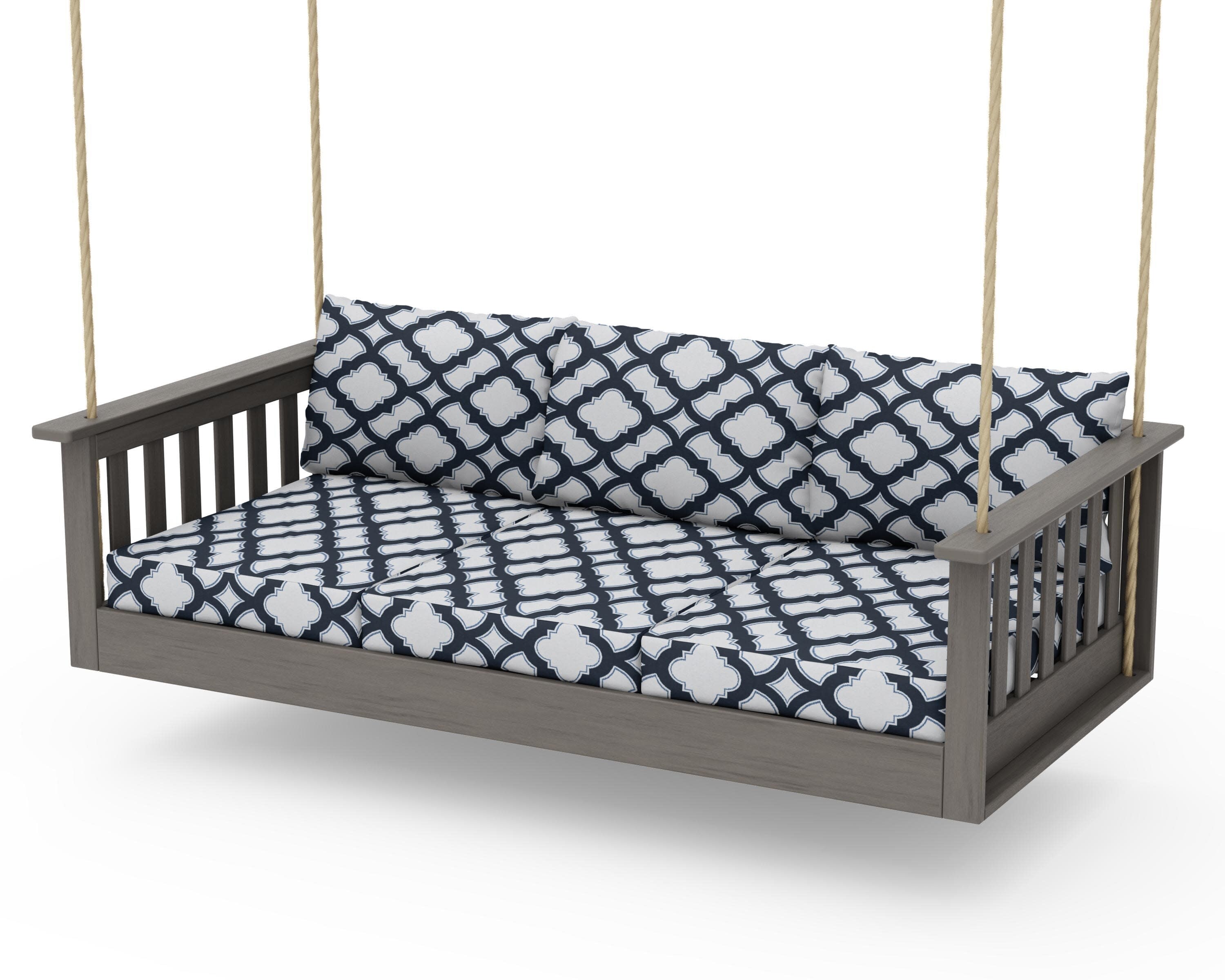 Vineyard Daybed Swing in Driftwood / Trellis Marine Indigo