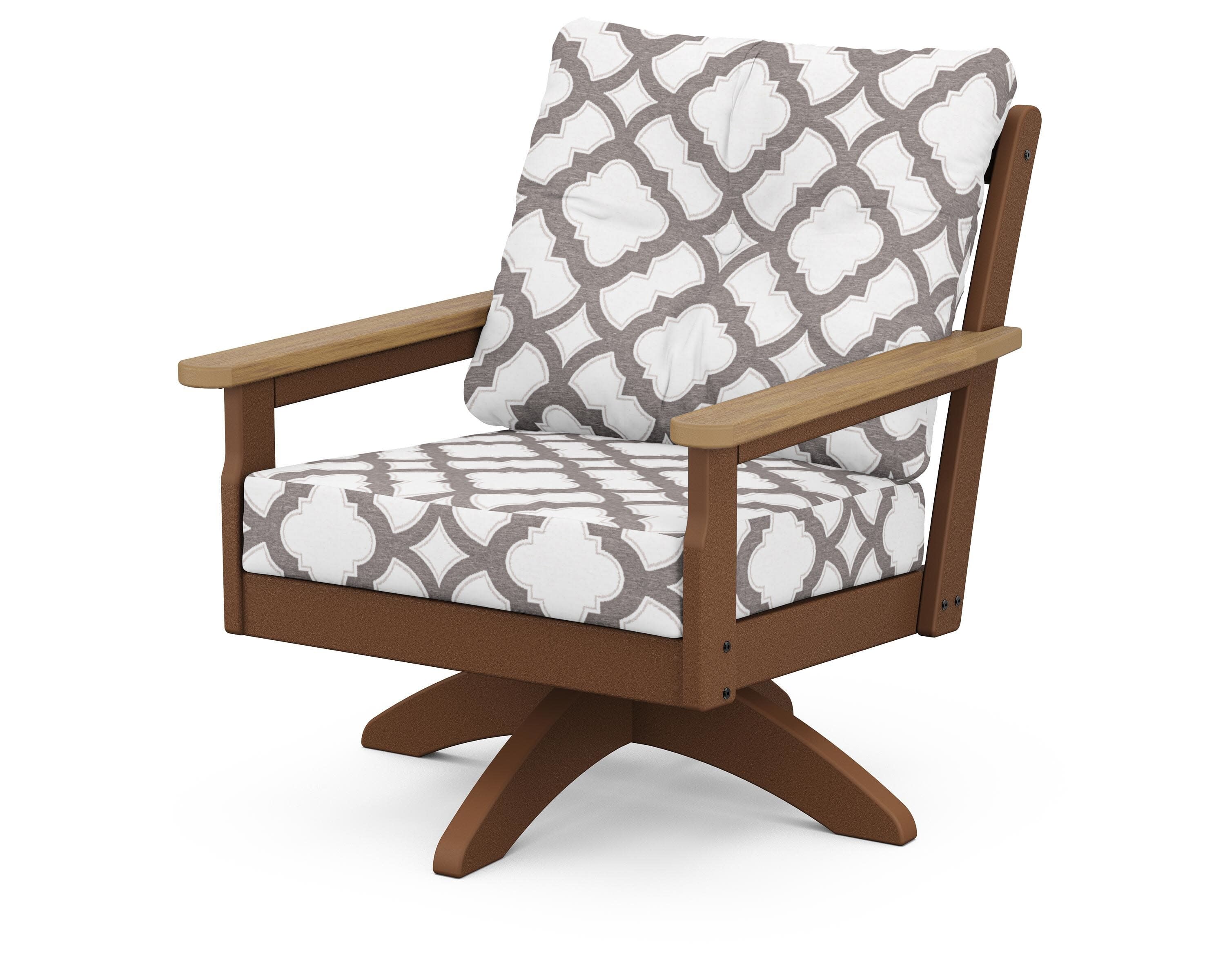 Vineyard Deep Seating Swivel Chair in Teak / Natural / Trellis Grey Mist