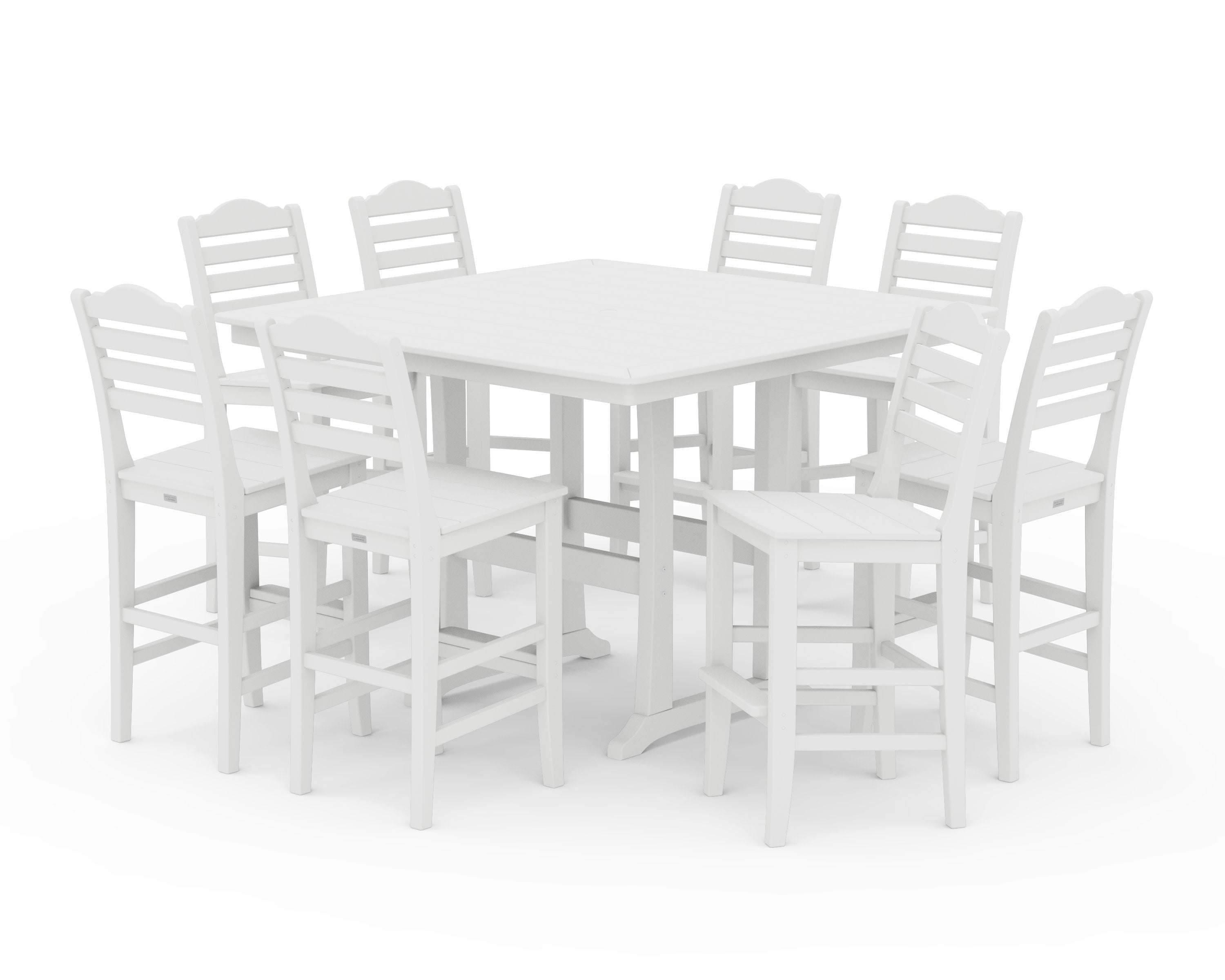 Savannah Side Chair 9-Piece Square Bar Set with Trestle Legs in White
