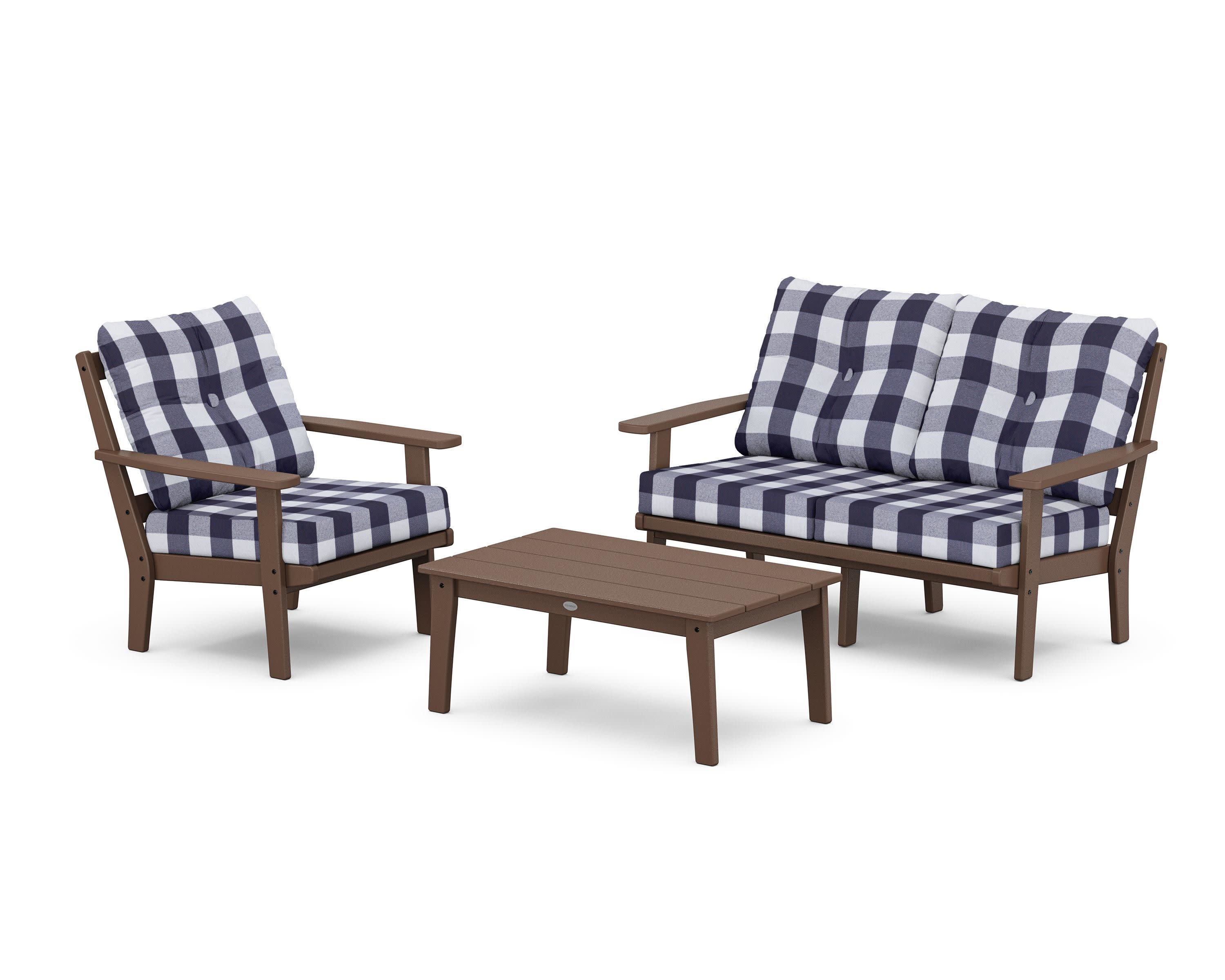 Oxford 3-Piece Deep Seating Set with Loveseat in Mahogany / Buffalo Plaid Navy