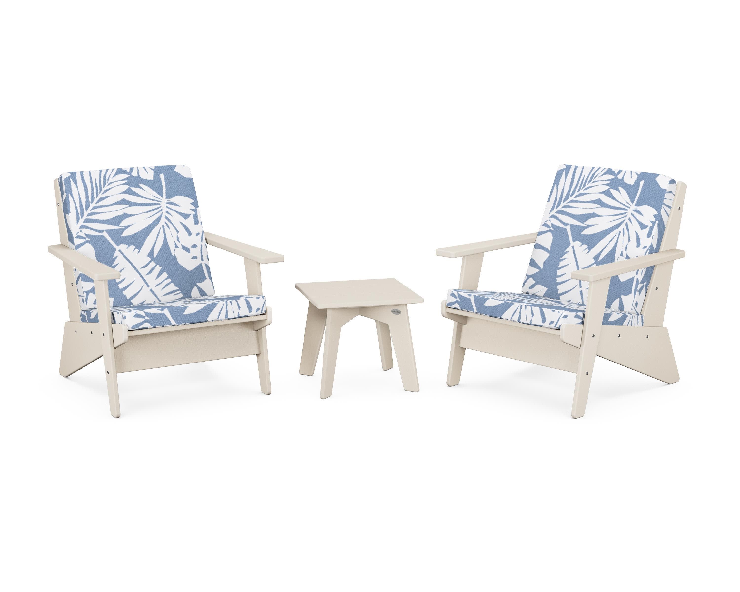 Riviera Modern Lounge 3-Piece Set in Sand / Leaf Sky Blue